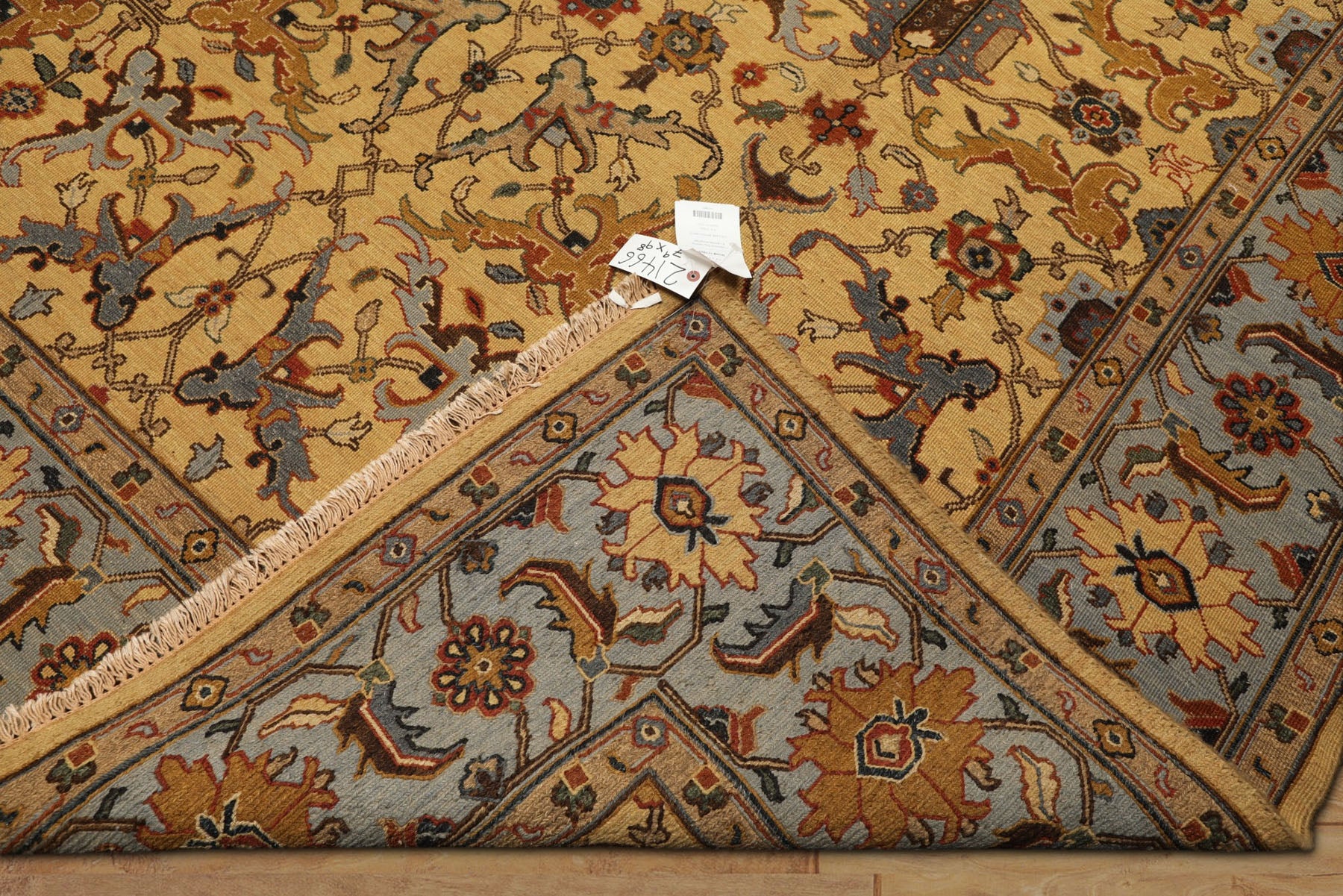 8x10 Gold, Blue, Tan Color Hand Knotted Soumak Wool Traditional Oriental Rug