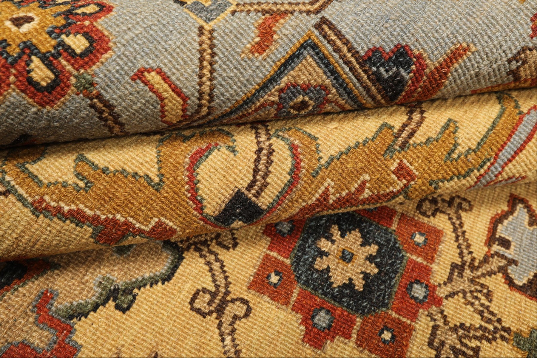 8x10 Gold, Blue, Tan Color Hand Knotted Soumak Wool Traditional Oriental Rug