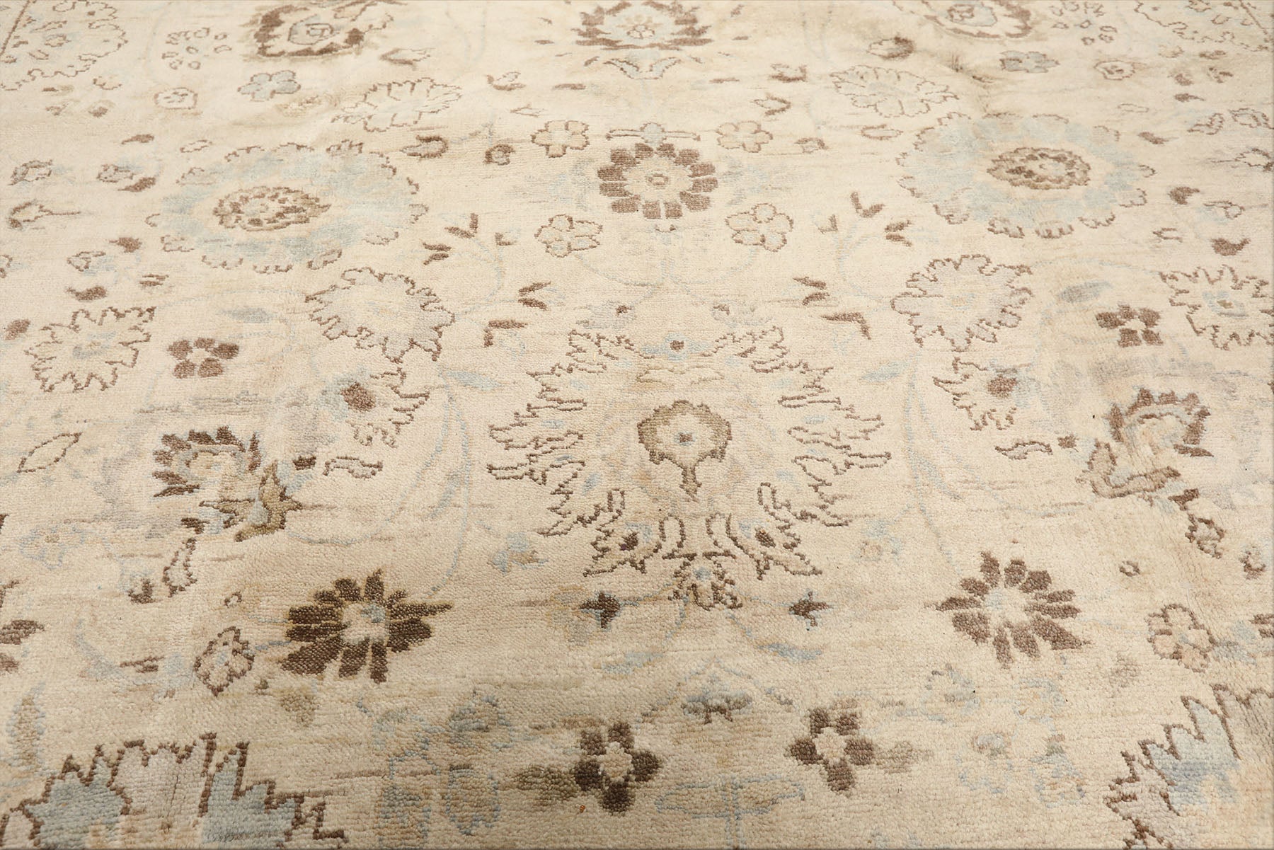 8x10 Beige, Mocha, Aqua Color Hand Knotted Oushak Wool Traditional Oriental Rug