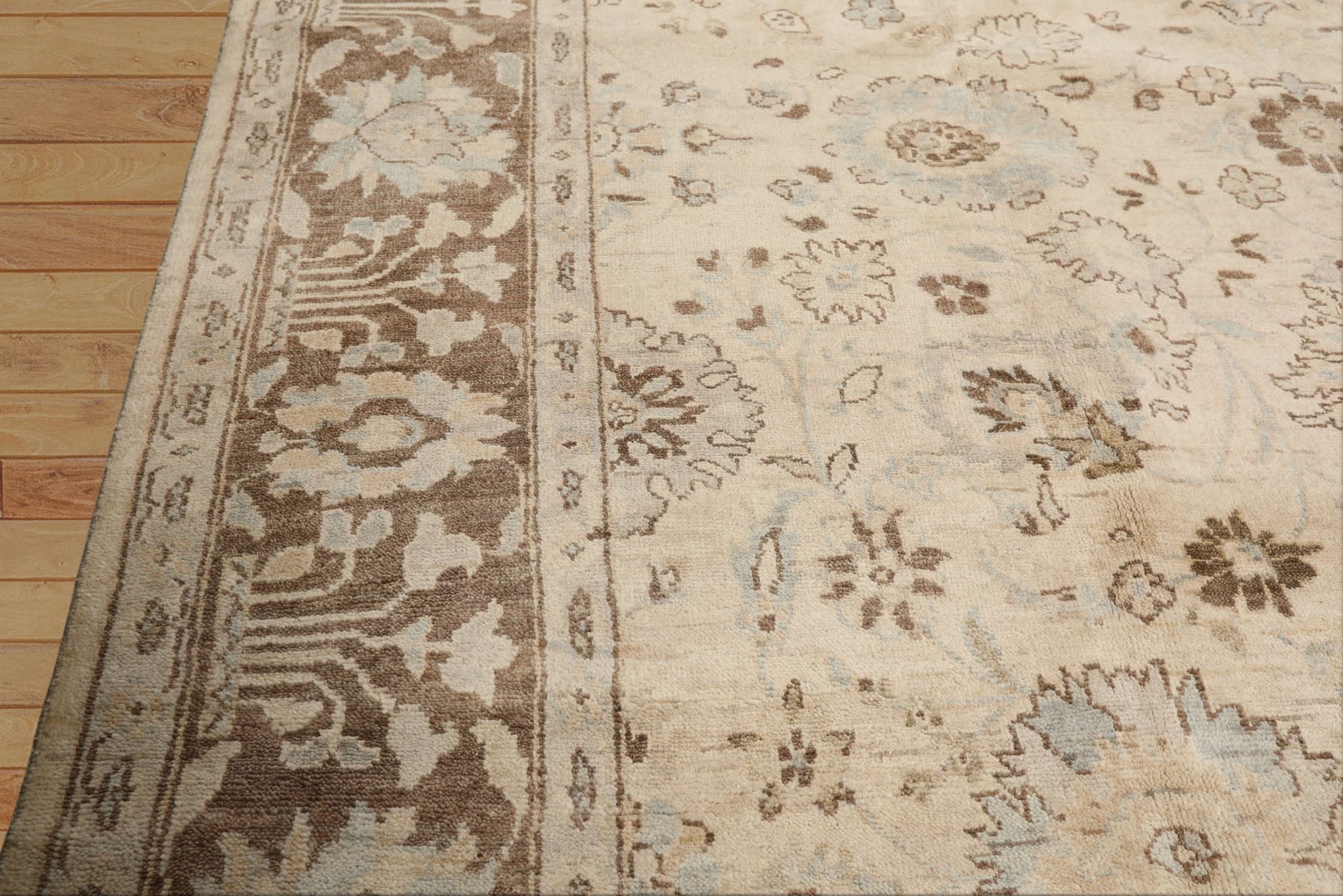 8x10 Beige, Mocha, Aqua Color Hand Knotted Oushak Wool Traditional Oriental Rug
