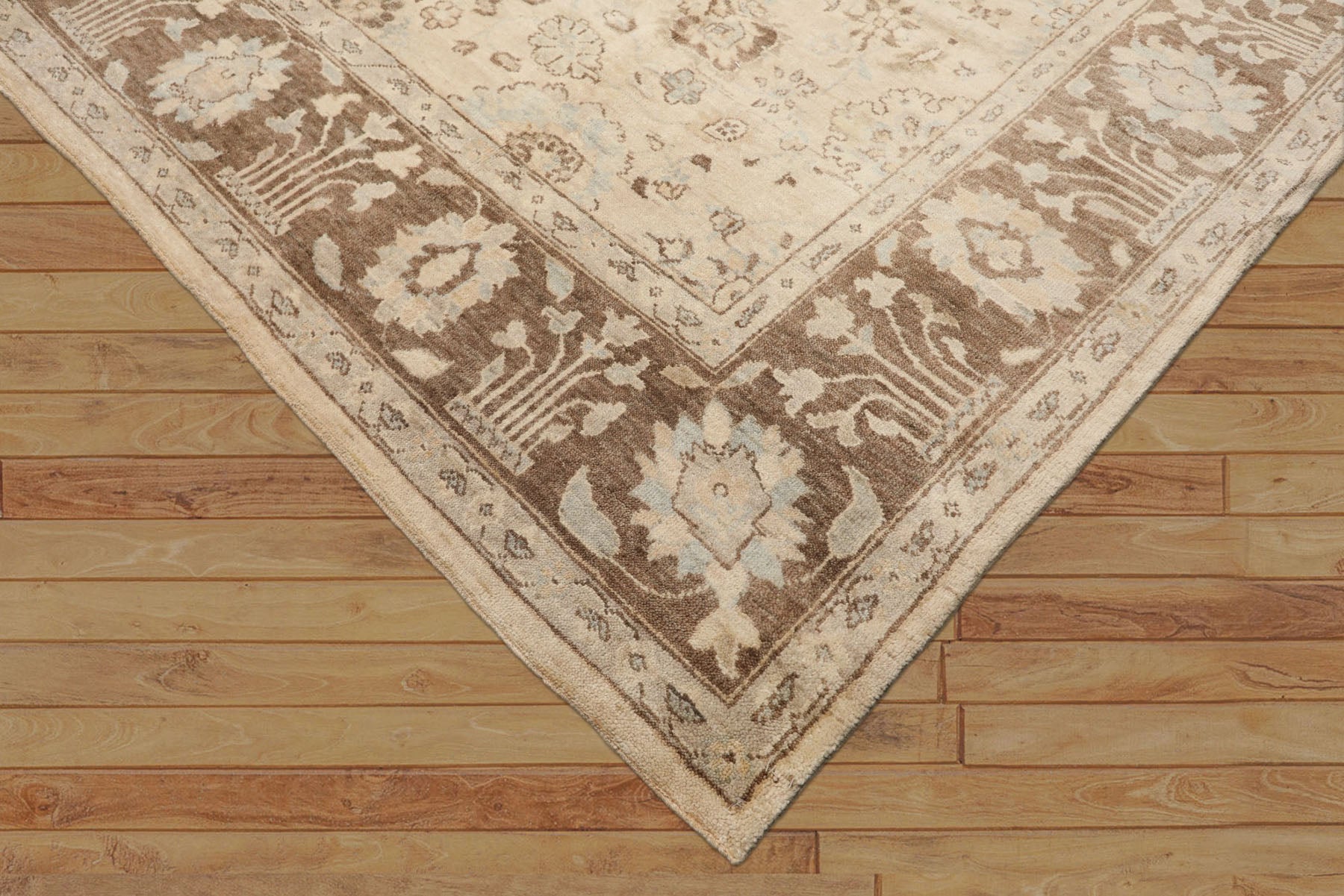 8x10 Beige, Mocha, Aqua Color Hand Knotted Oushak Wool Traditional Oriental Rug
