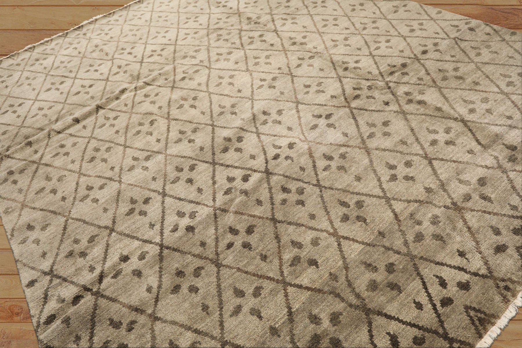 8x10 Moss, Gray, Color Hand Knotted Oushak Wool Transitional Oriental Rug