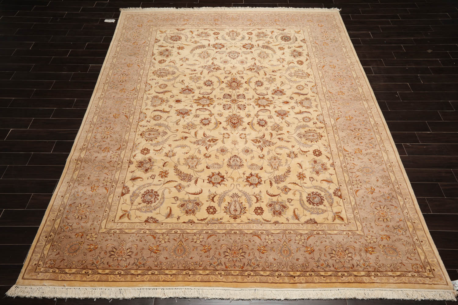 9x12 Ivory, Taupe, Brown Color Hand Knotted All-Over 100% Wool Traditional Oriental Rug