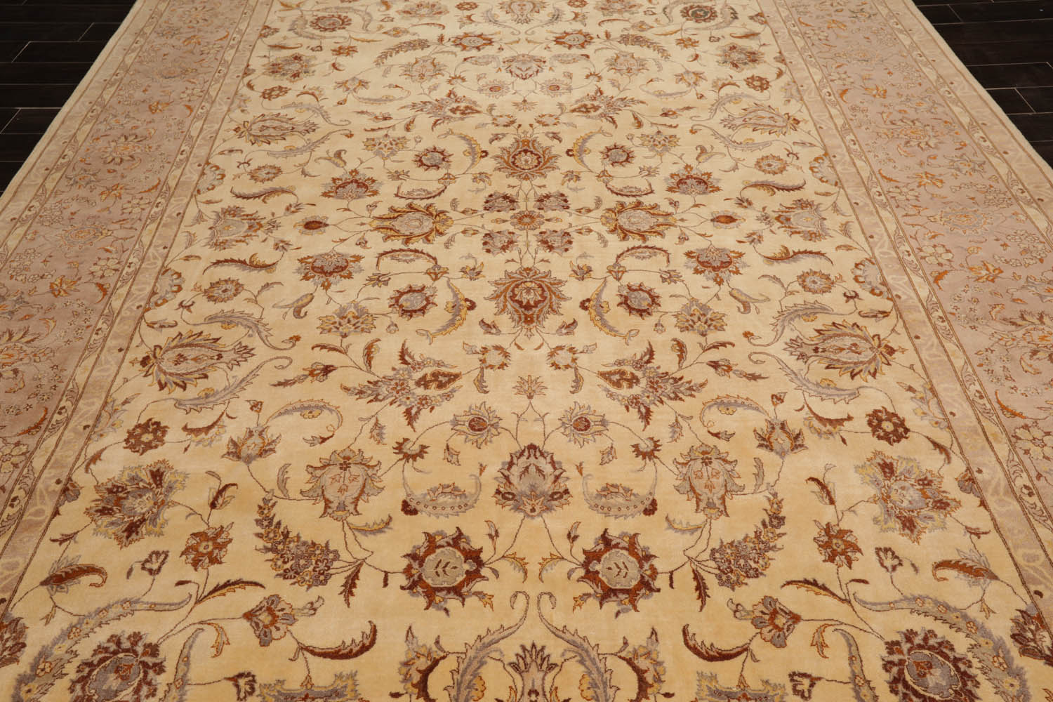 9x12 Ivory, Taupe, Brown Color Hand Knotted All-Over 100% Wool Traditional Oriental Rug