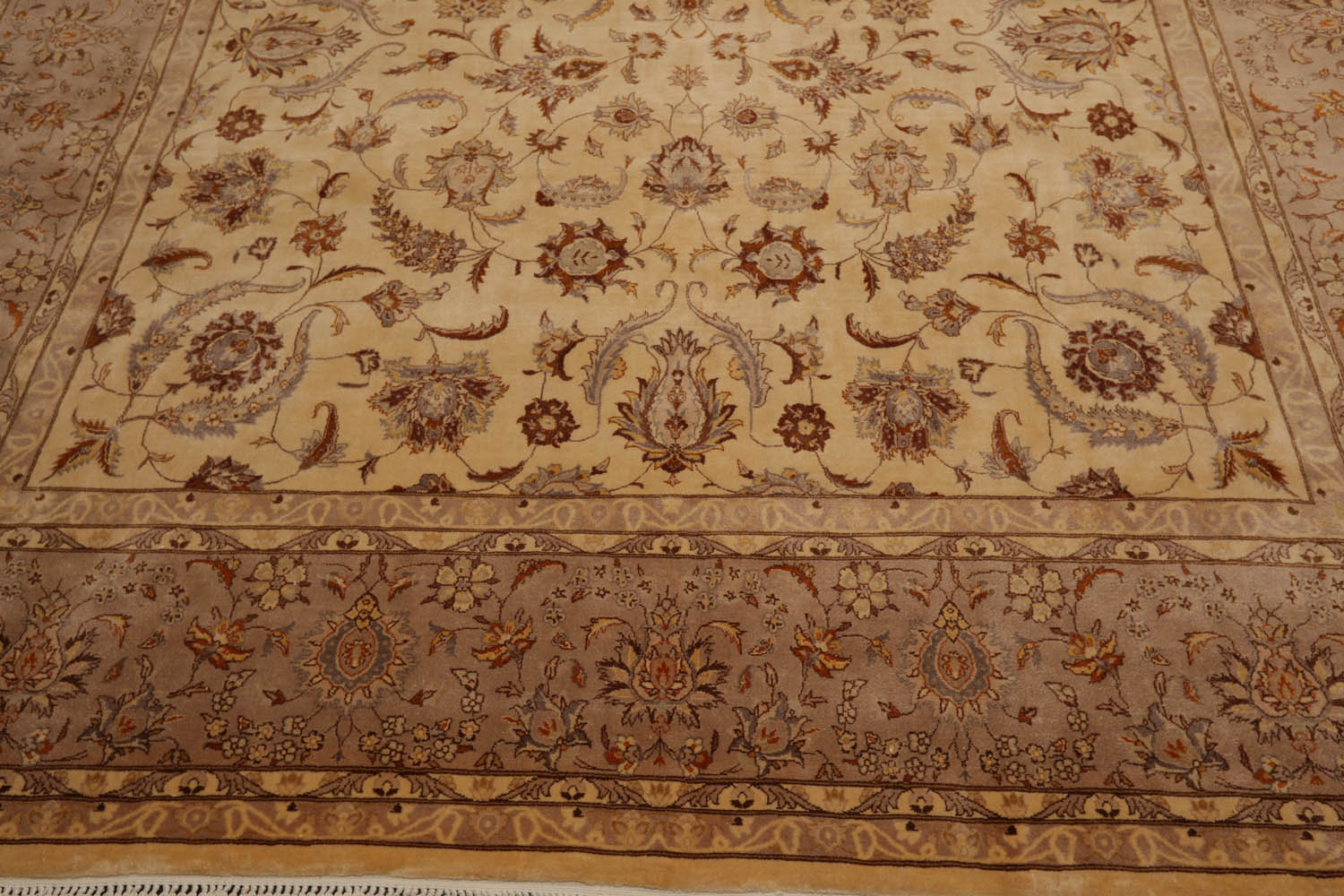 9x12 Ivory, Taupe, Brown Color Hand Knotted All-Over 100% Wool Traditional Oriental Rug