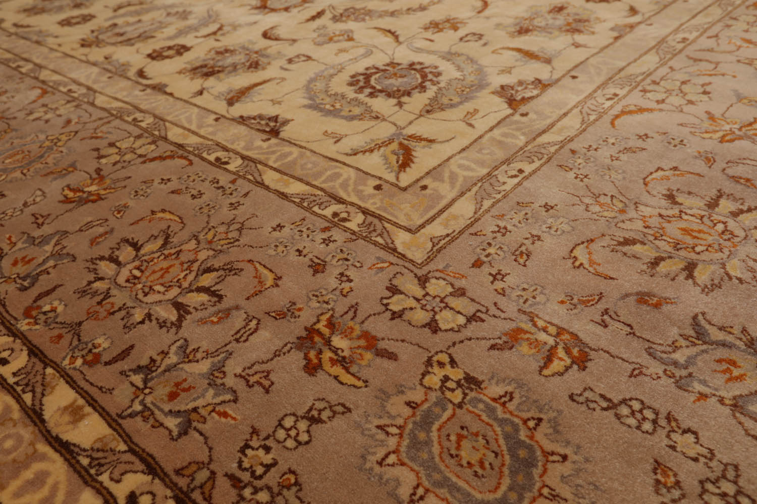 9x12 Ivory, Taupe, Brown Color Hand Knotted All-Over 100% Wool Traditional Oriental Rug