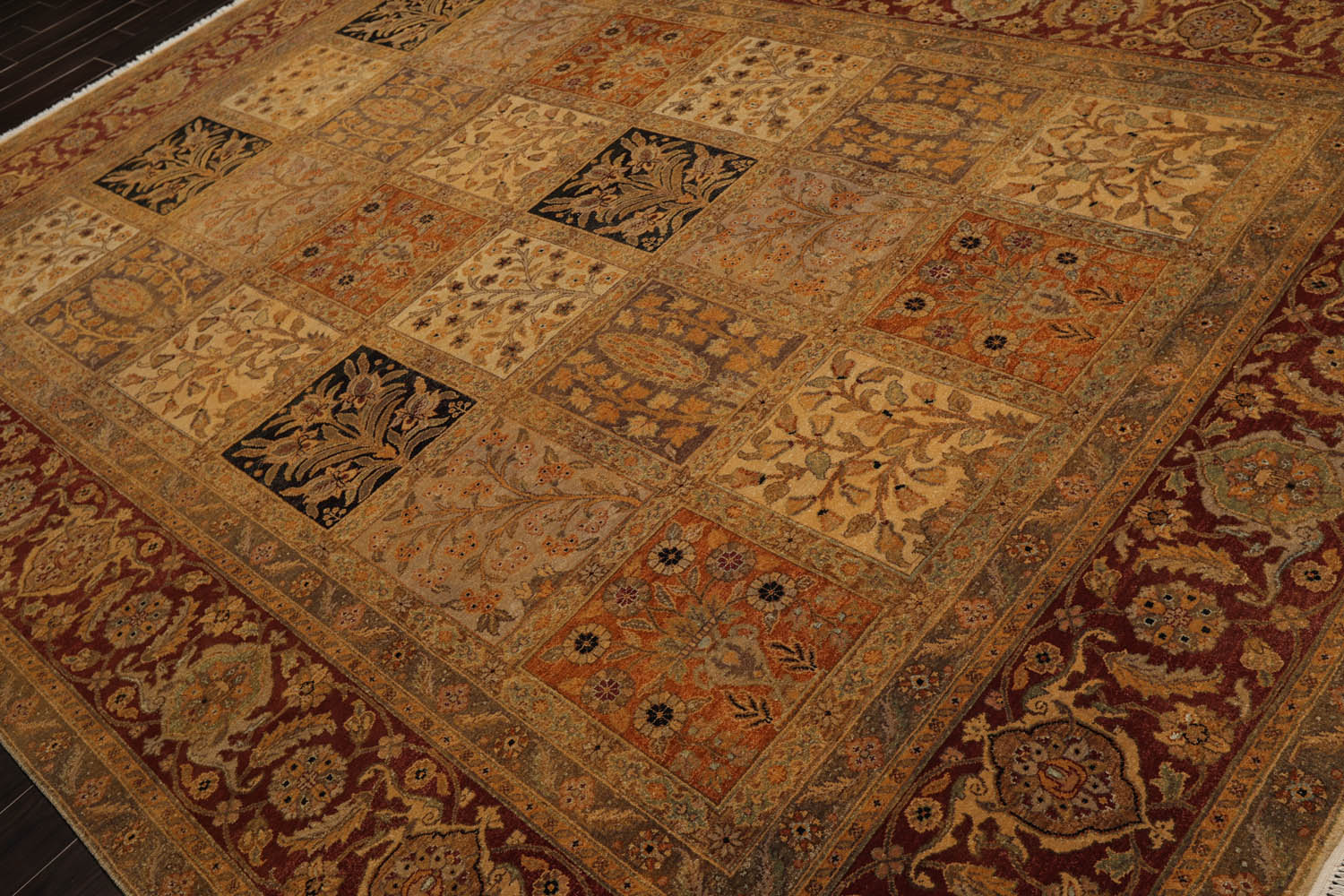 9x12 Beige, Gray, Burnt Orange Color Hand Knotted All-Over 100% Wool Traditional Oriental Rug