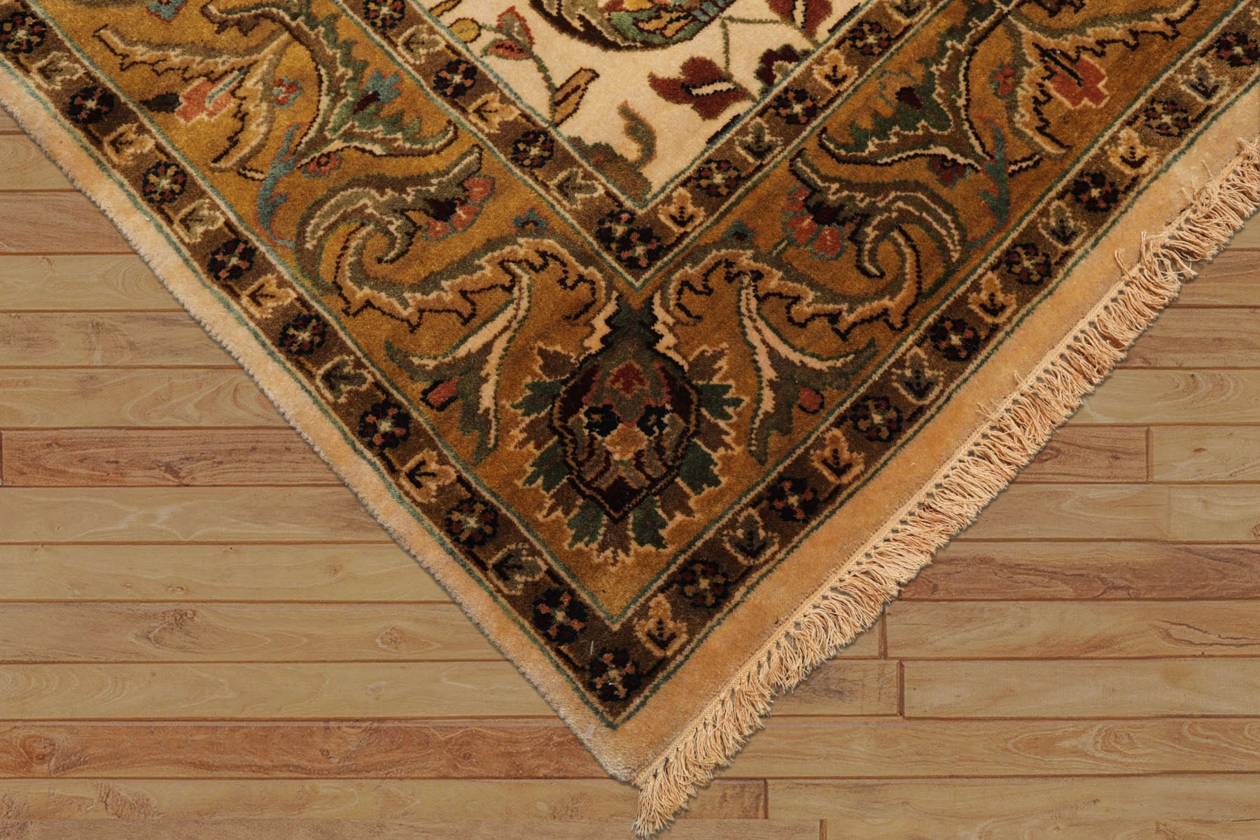 6x9 Ivory, Gold, Sage Color Hand Knotted Agra New Zealand Wool Traditional Oriental Rug