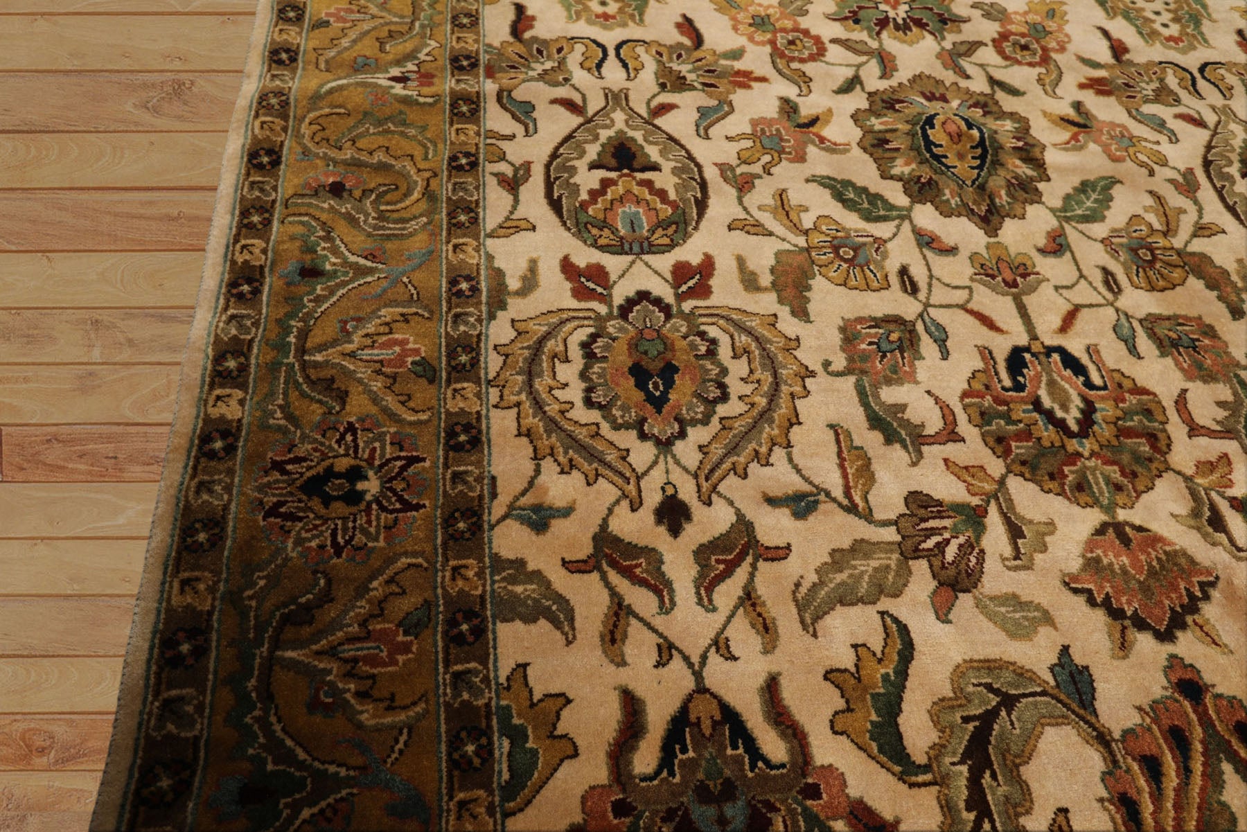 6x9 Ivory, Gold, Sage Color Hand Knotted Agra New Zealand Wool Traditional Oriental Rug