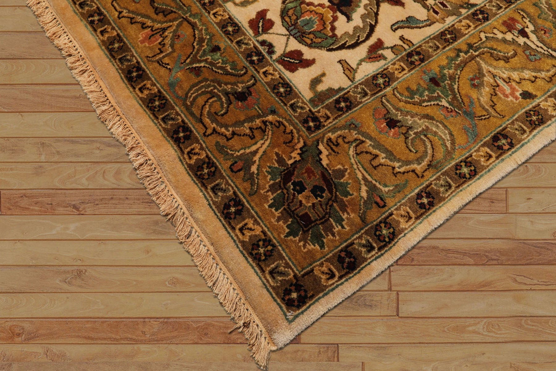 6x9 Ivory, Gold, Sage Color Hand Knotted Agra New Zealand Wool Traditional Oriental Rug