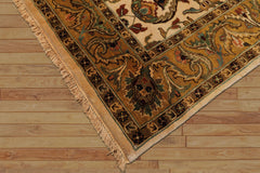 6x9 Ivory, Gold, Sage Color Hand Knotted Agra New Zealand Wool Traditional Oriental Rug