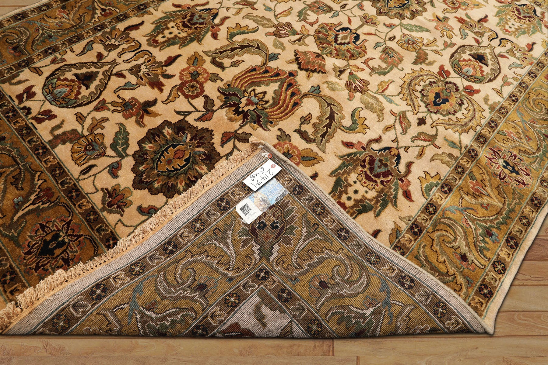 6x9 Ivory, Gold, Sage Color Hand Knotted Agra New Zealand Wool Traditional Oriental Rug