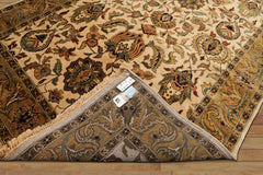 6x9 Ivory, Gold, Sage Color Hand Knotted Agra New Zealand Wool Traditional Oriental Rug