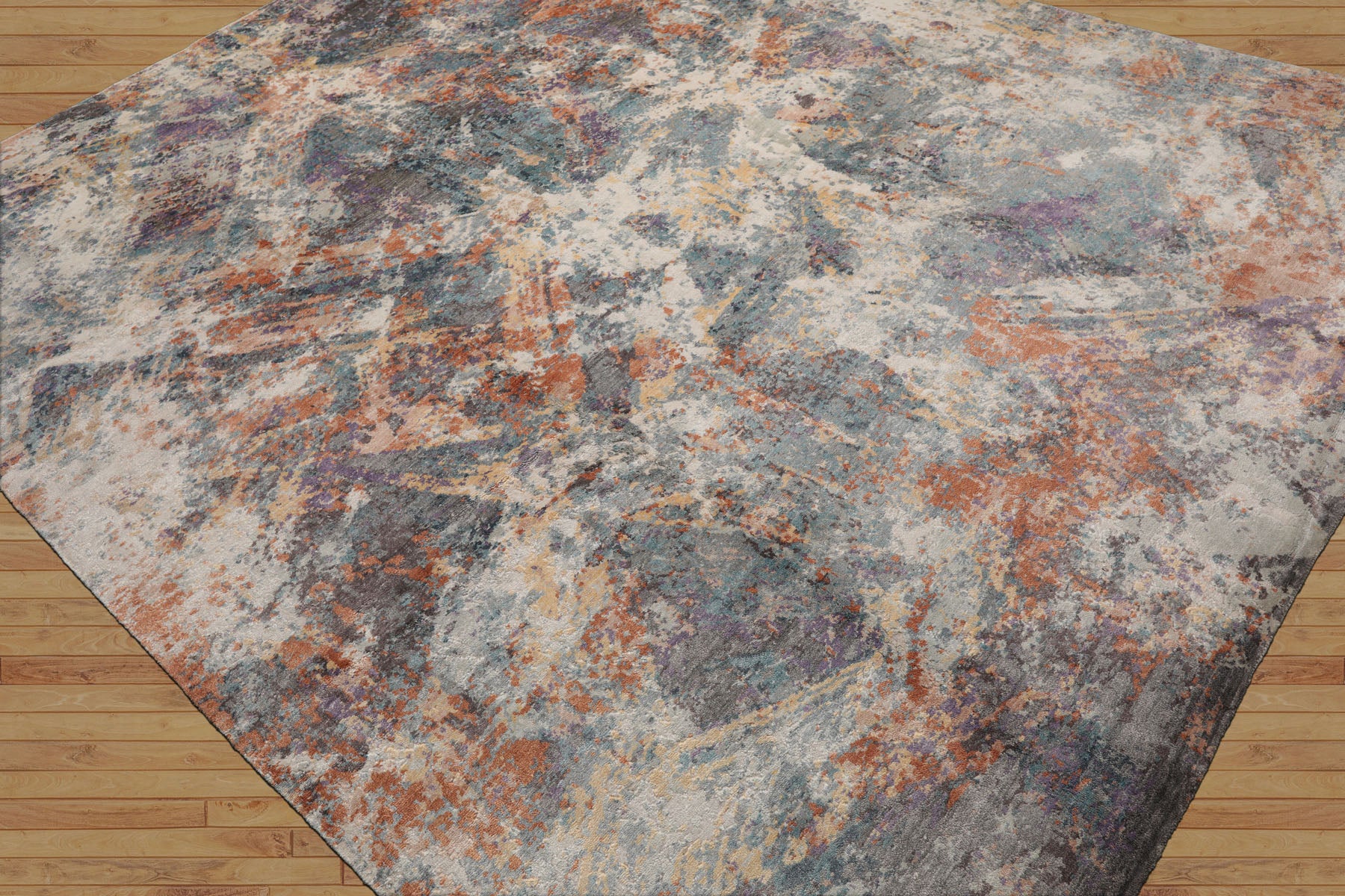 8x10 Beige, Slate, Tan Color Hand Knotted Sherpa Wool and Silk Modern Oriental Rug