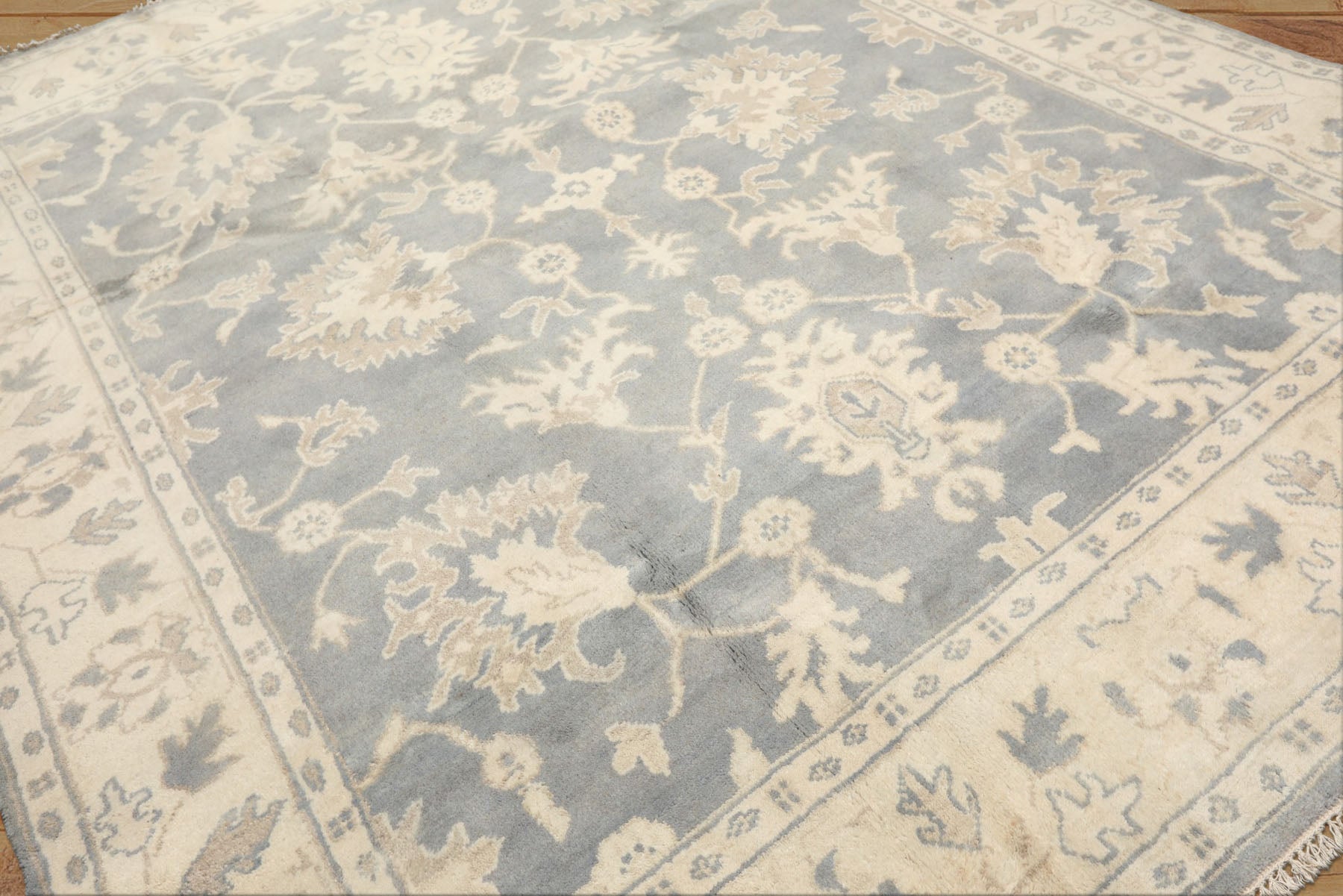 8x10 Slate, Blue, Ivory Color Hand Knotted Oushak Wool Traditional Oriental Rug