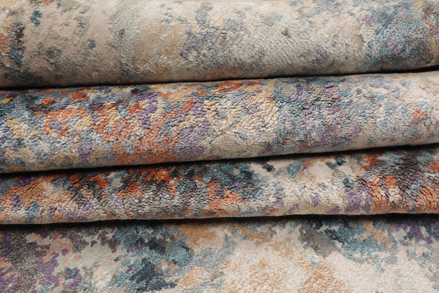 8x10 Beige, Slate, Tan Color Hand Knotted Sherpa Wool and Silk Modern Oriental Rug