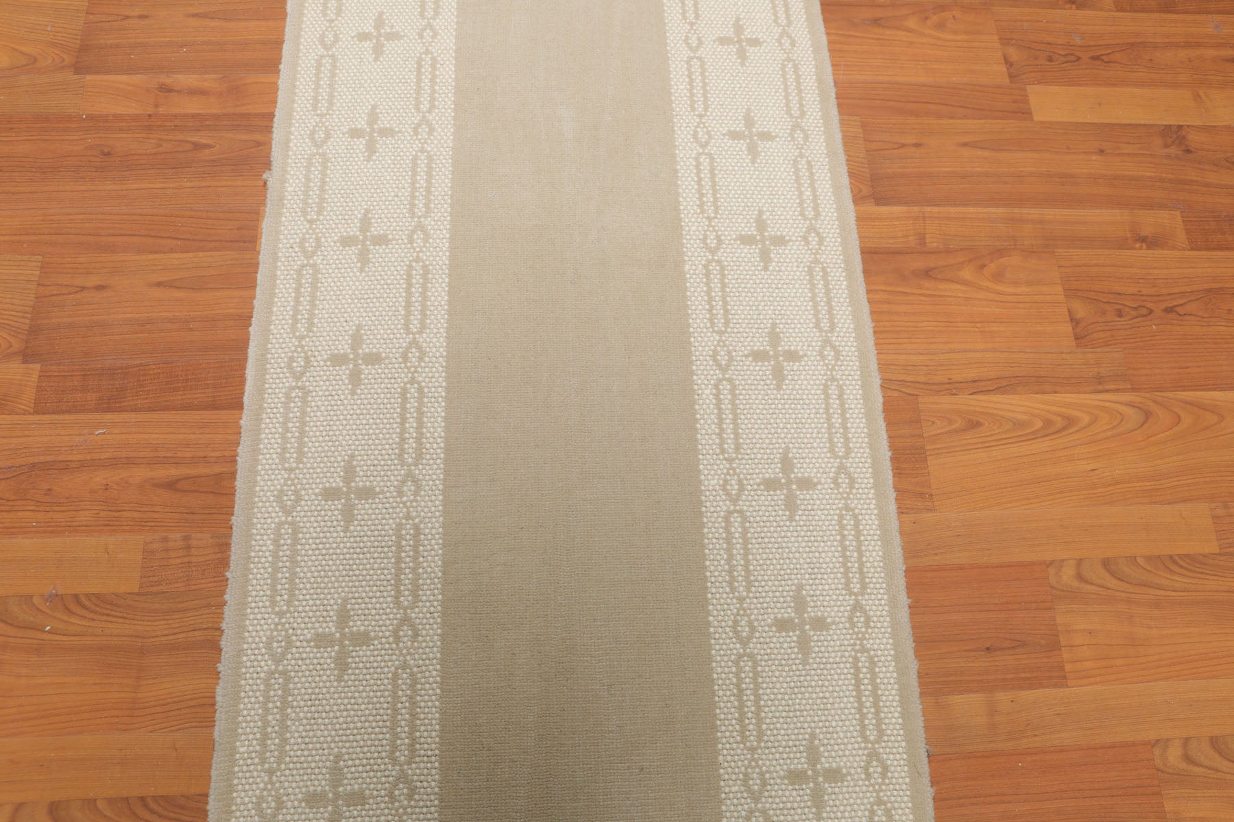 Runner Taupe, Beige, Color Machine Made All-Over 100% Wool Art Deco Style Oriental Rug