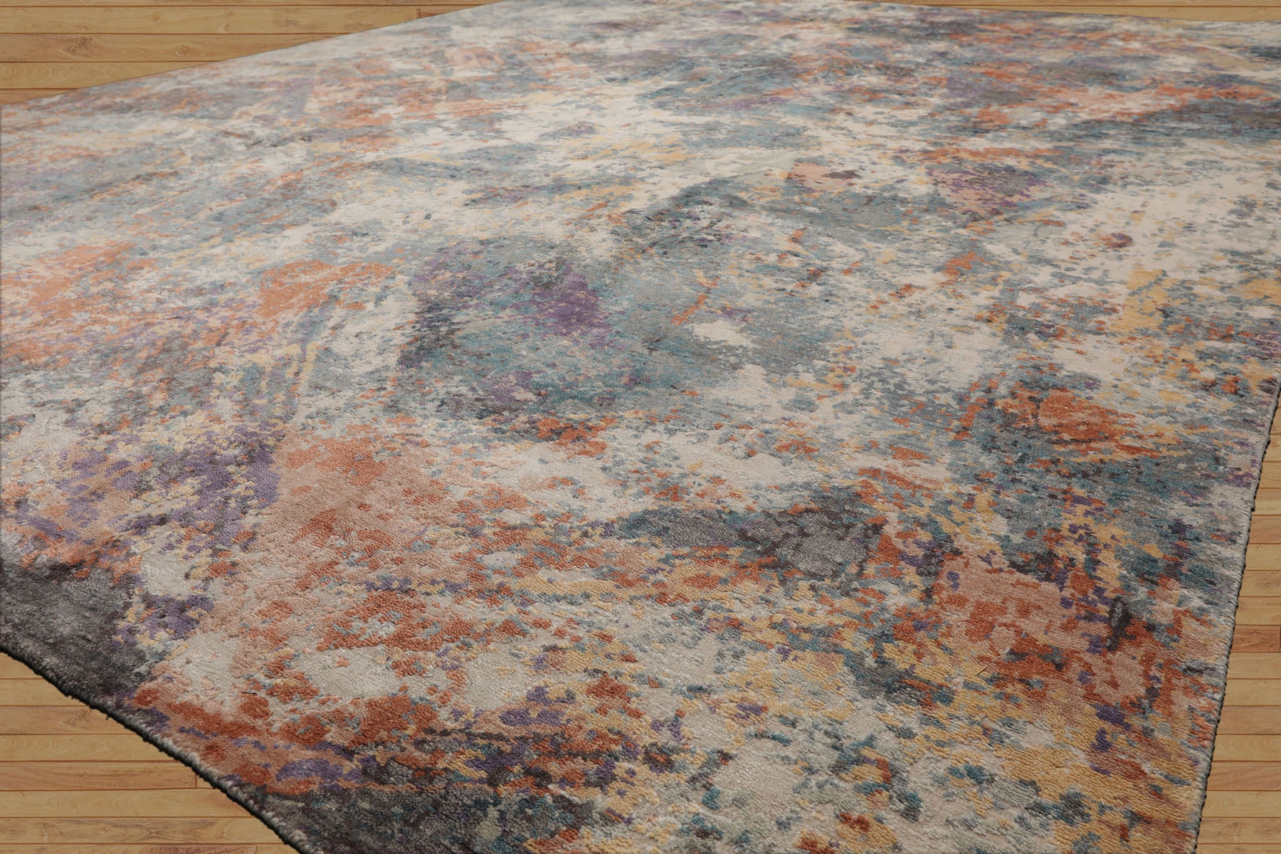 8x10 Beige, Slate, Tan Color Hand Knotted Sherpa Wool and Silk Modern Oriental Rug