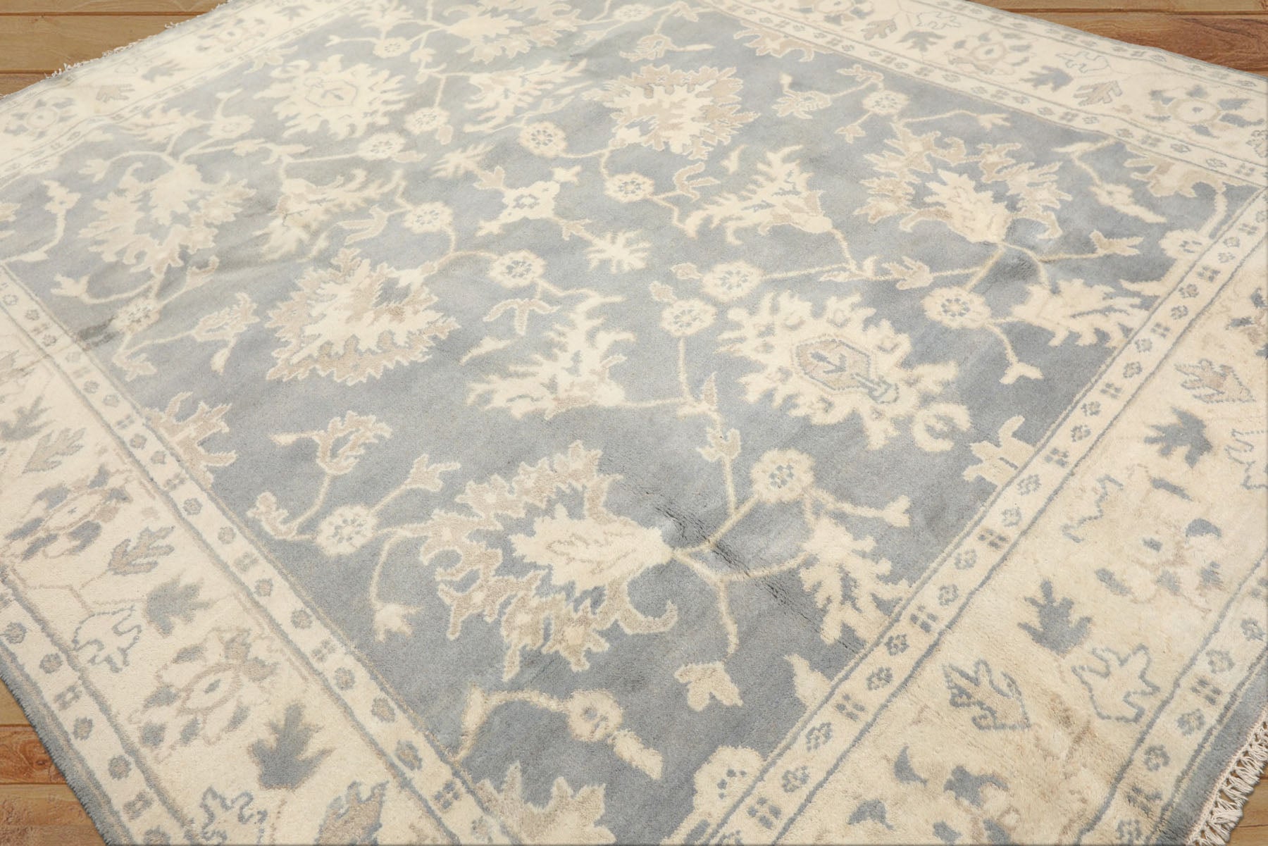 8x10 Slate, Blue, Ivory Color Hand Knotted Oushak Wool Traditional Oriental Rug