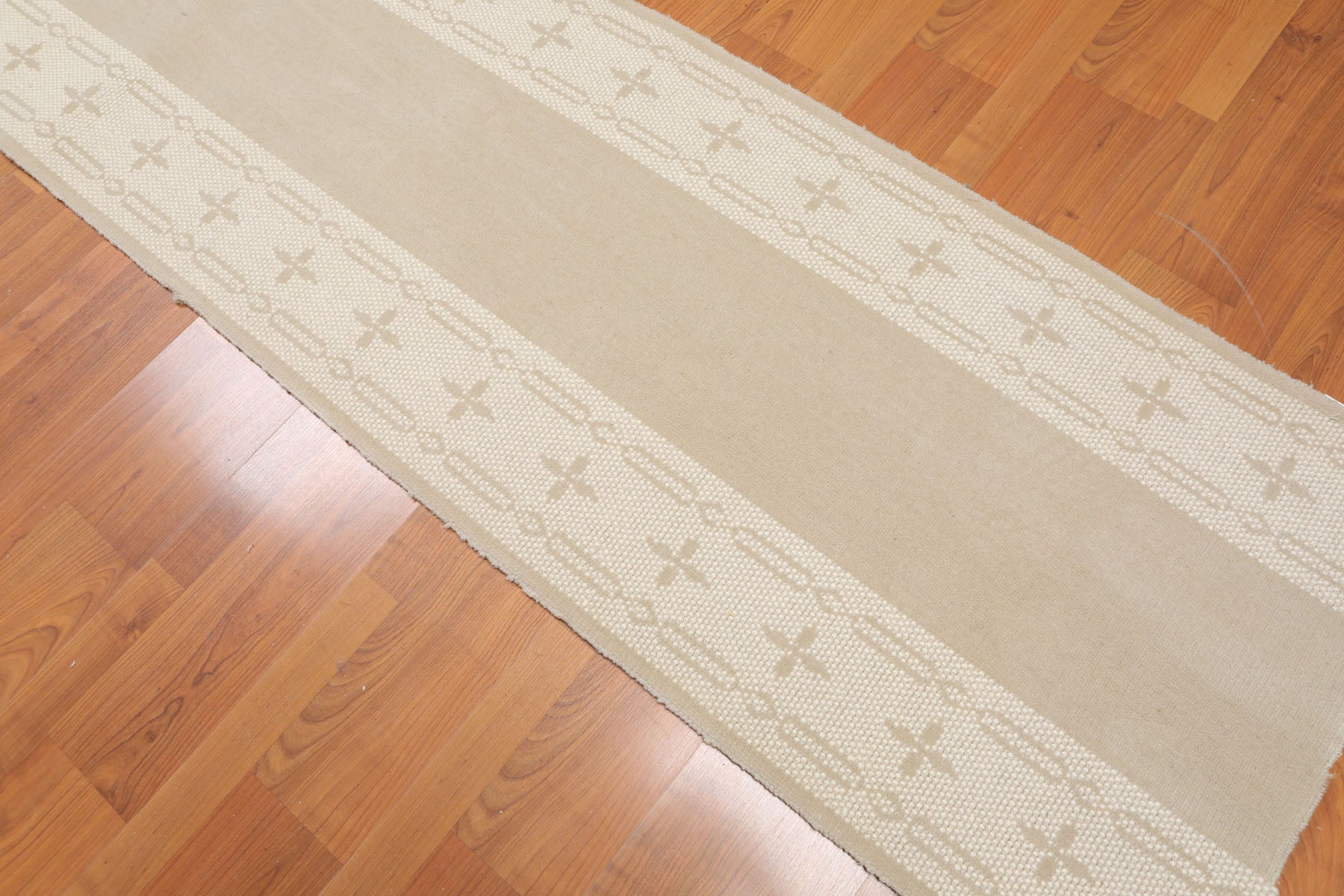Runner Taupe, Beige, Color Machine Made All-Over 100% Wool Art Deco Style Oriental Rug