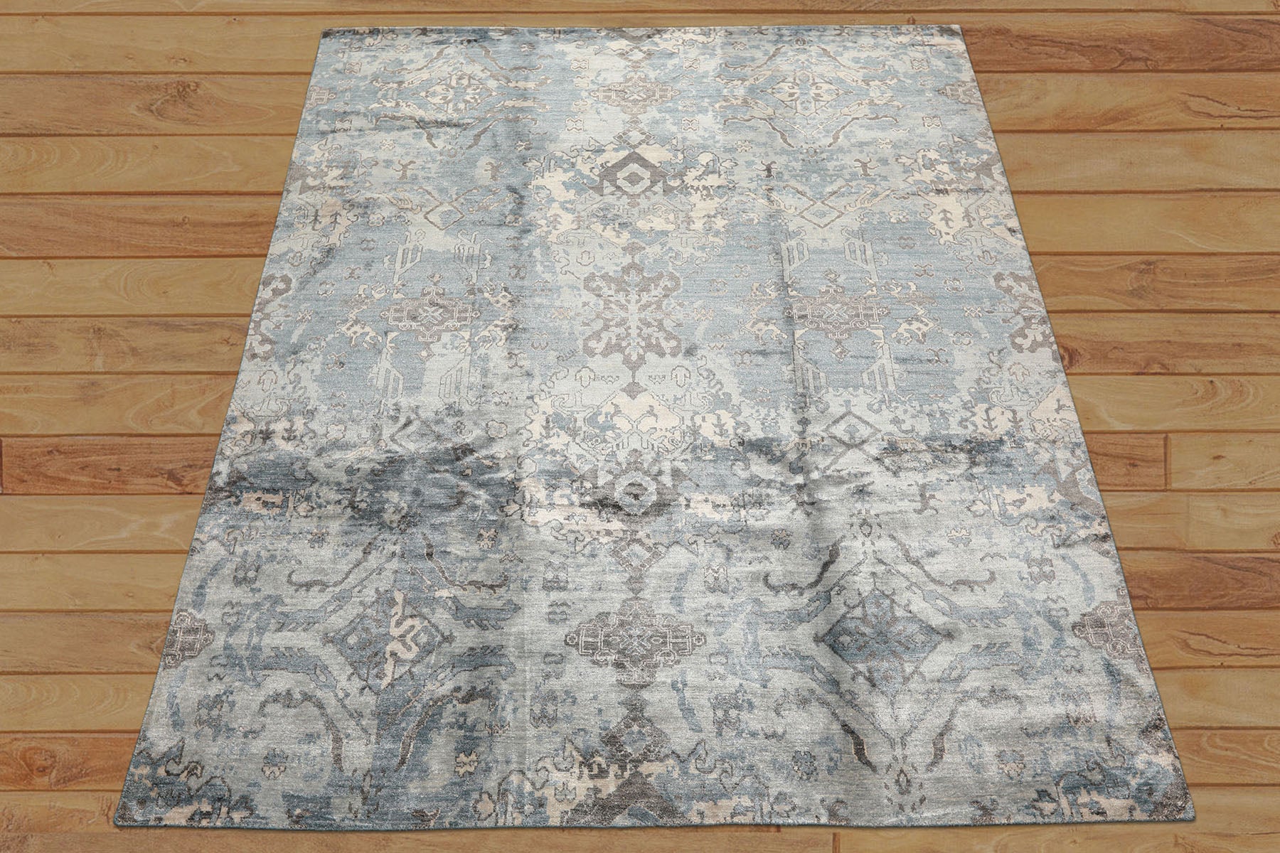 8x10 Slate, Blue, Gray Color Hand Knotted Sherpa Bamboo Silk Modern & Contemporary Oriental Rug