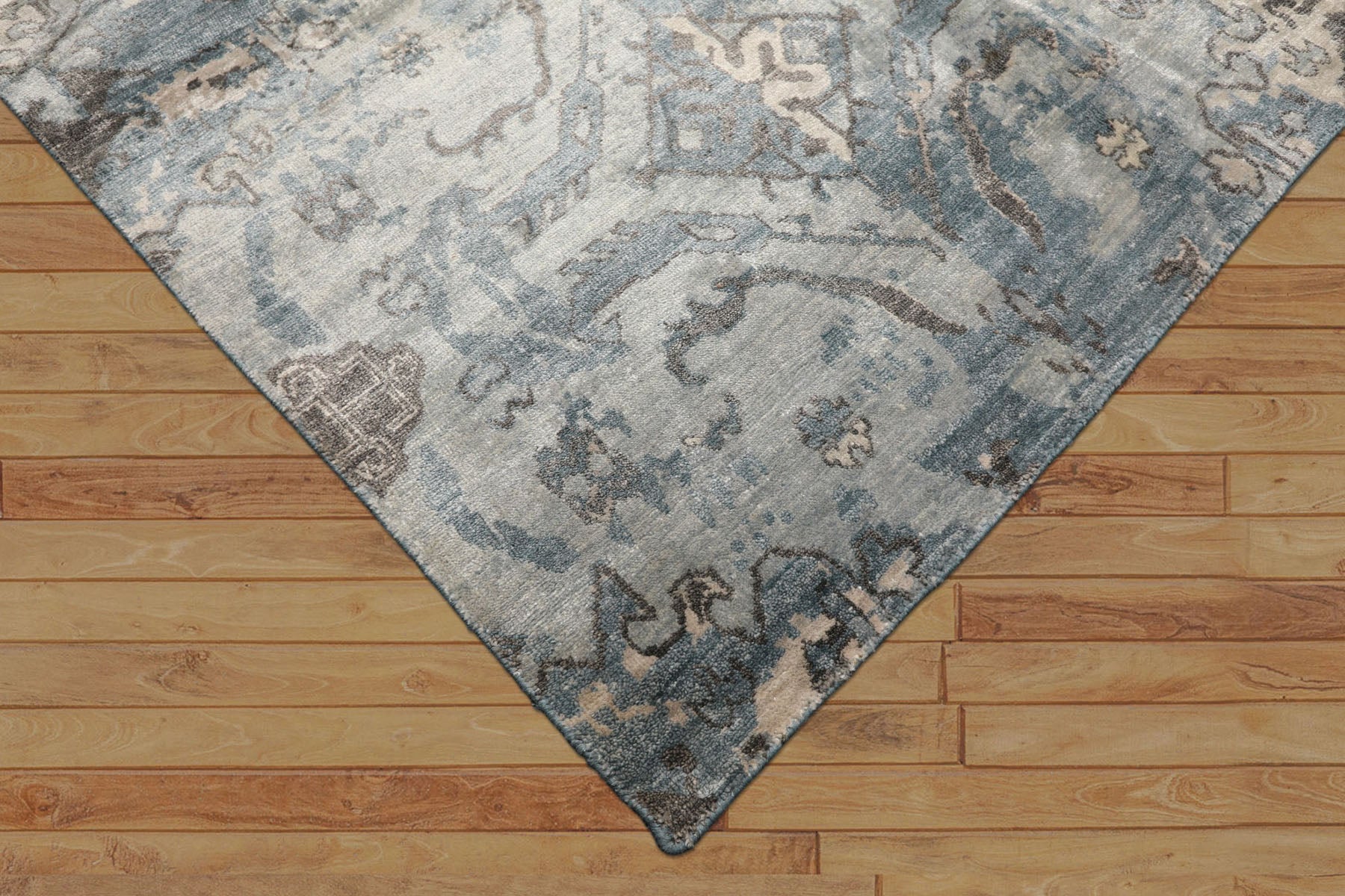 8x10 Slate, Blue, Gray Color Hand Knotted Sherpa Bamboo Silk Modern & Contemporary Oriental Rug