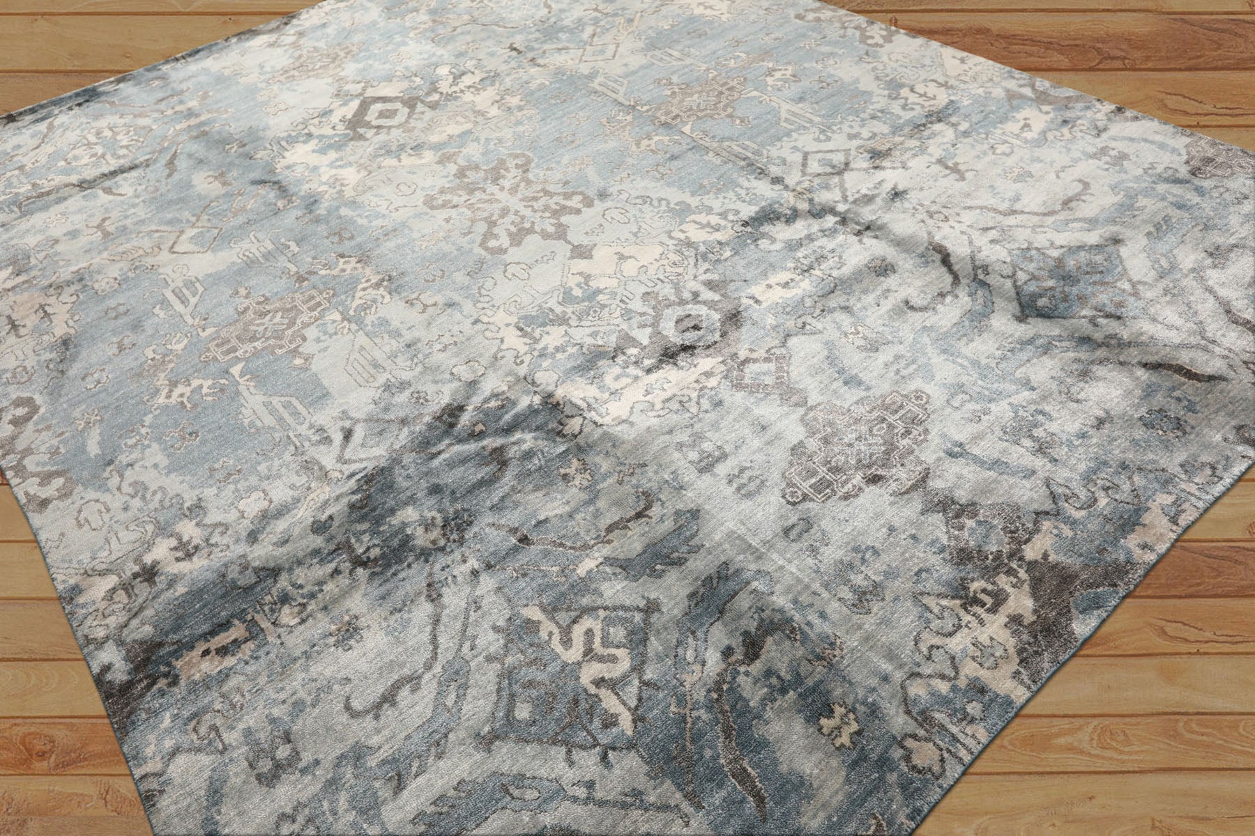 8x10 Slate, Blue, Gray Color Hand Knotted Sherpa Bamboo Silk Modern & Contemporary Oriental Rug