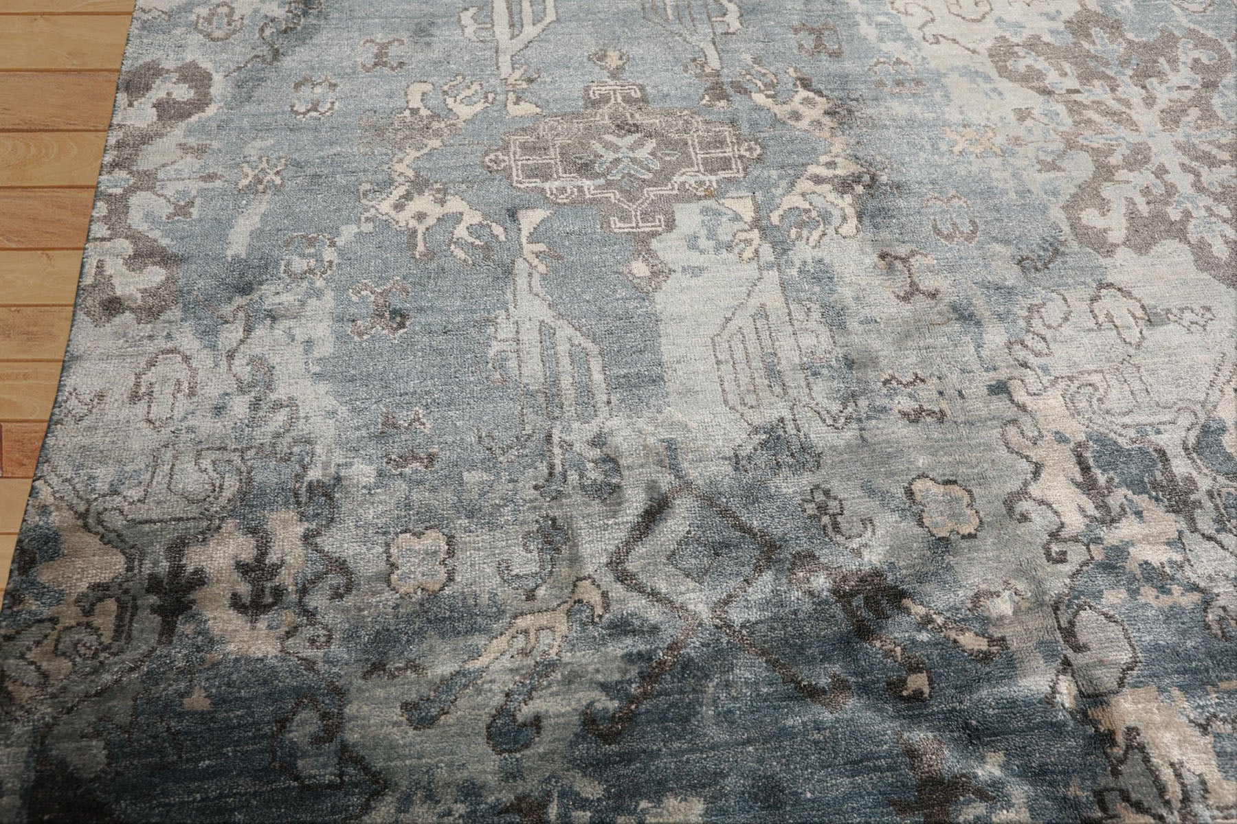 8x10 Slate, Blue, Gray Color Hand Knotted Sherpa Bamboo Silk Modern & Contemporary Oriental Rug