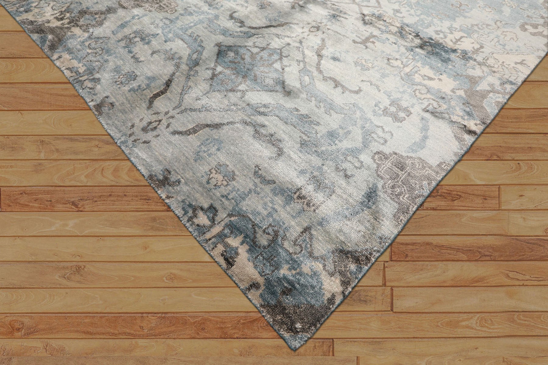 8x10 Slate, Blue, Gray Color Hand Knotted Sherpa Bamboo Silk Modern & Contemporary Oriental Rug