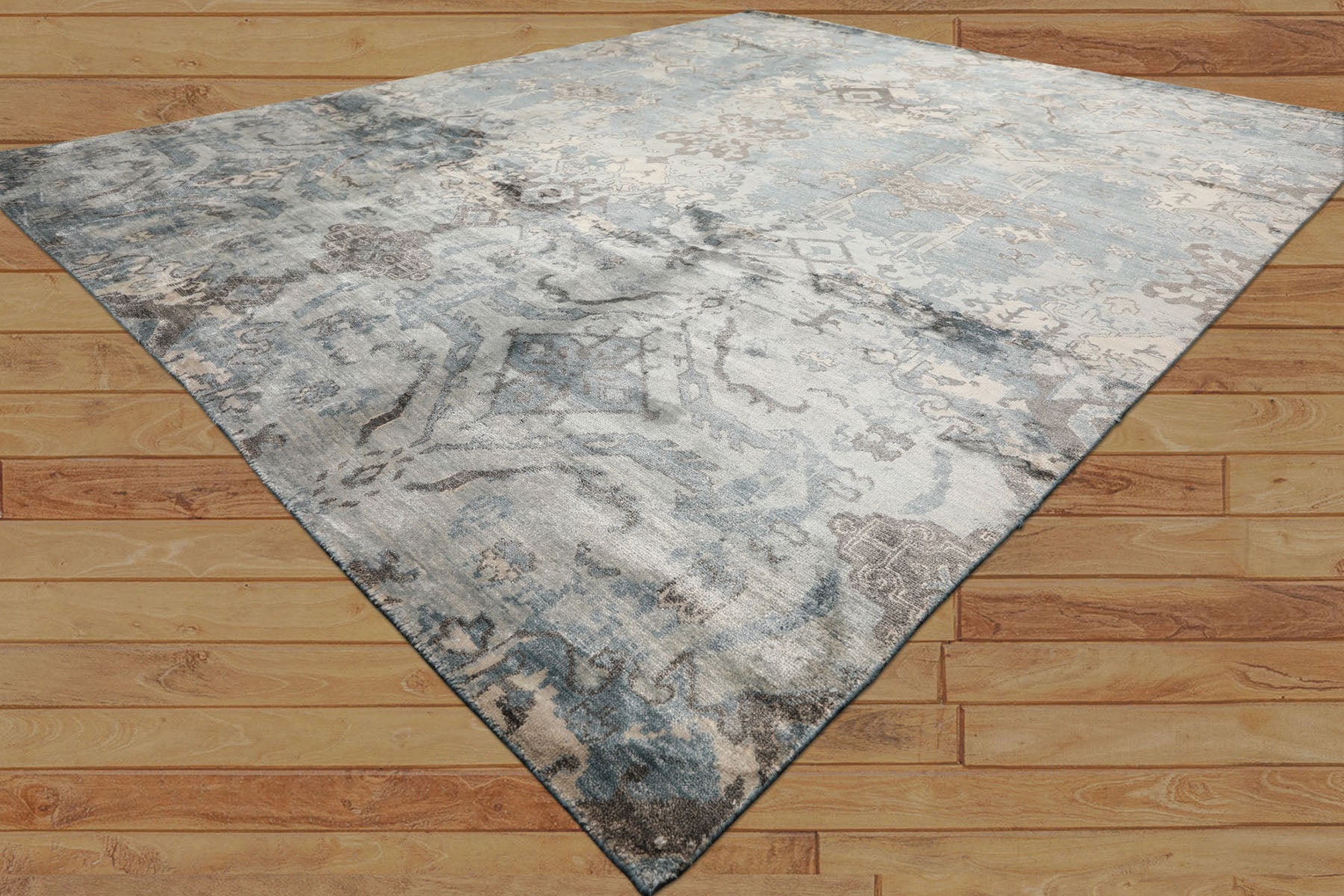 8x10 Slate, Blue, Gray Color Hand Knotted Sherpa Bamboo Silk Modern & Contemporary Oriental Rug