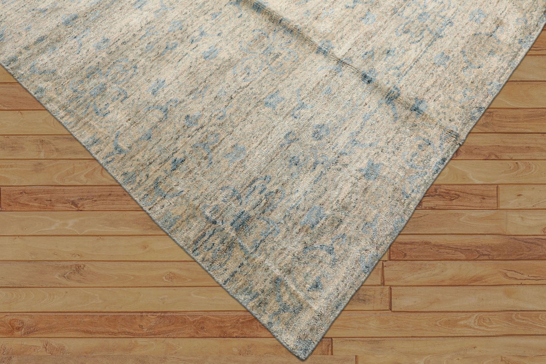 9x12 Gray, Beige, Aqua Color Hand Loomed Tibetan Wool Transitional Oriental Rug
