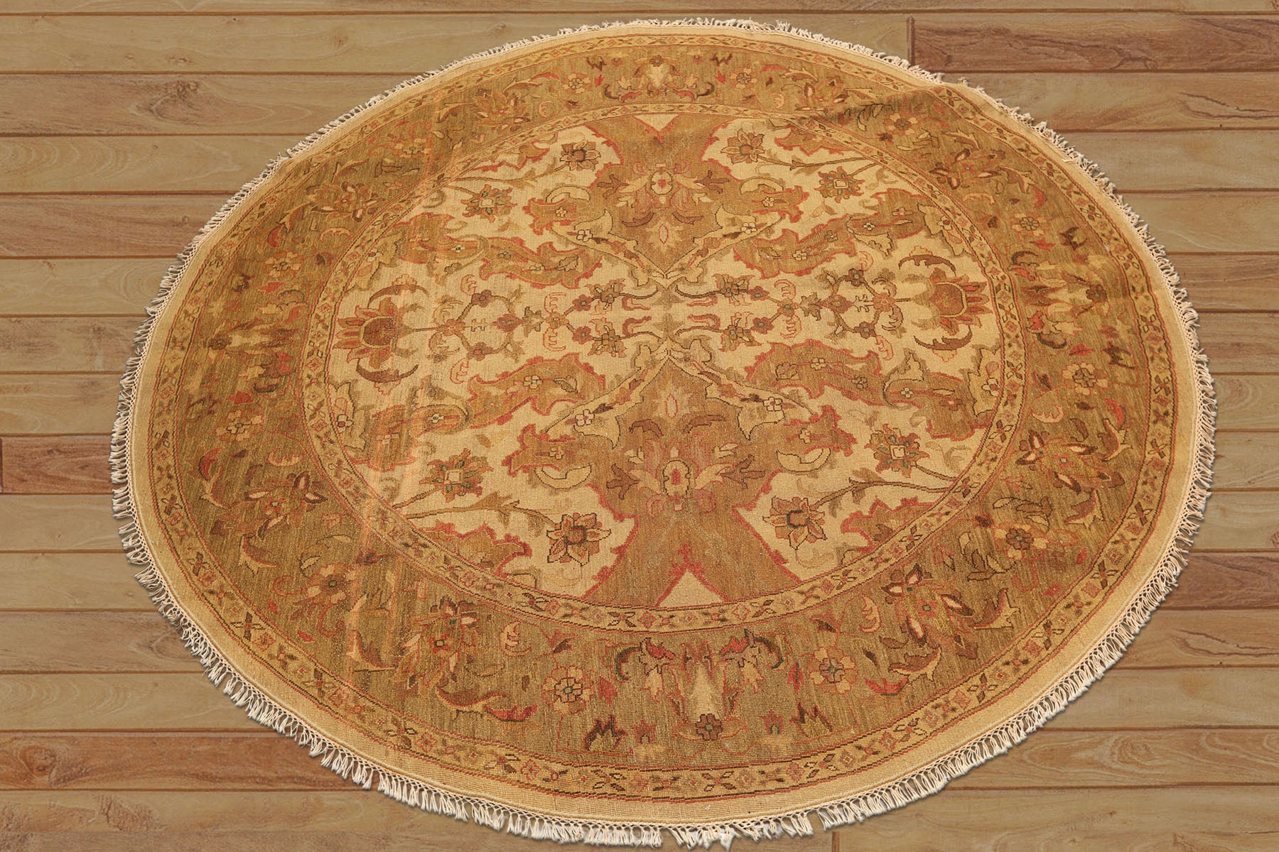 8 Round Tan, Sage, Rust Color Hand Knotted Soumak Wool Traditional Oriental Rug
