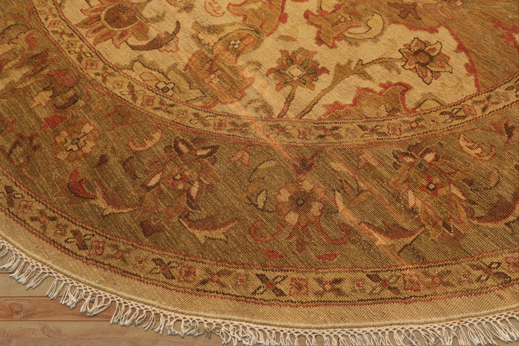 8 Round Tan, Sage, Rust Color Hand Knotted Soumak Wool Traditional Oriental Rug