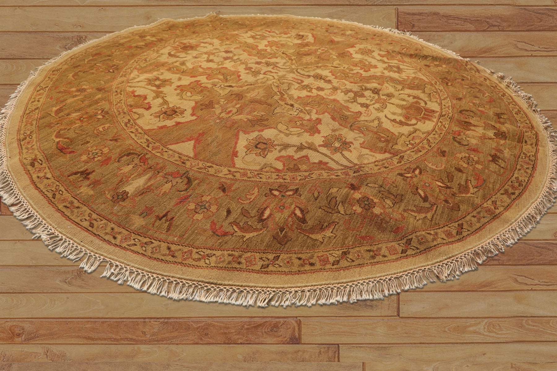 8 Round Tan, Sage, Rust Color Hand Knotted Soumak Wool Traditional Oriental Rug