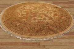 8 Round Tan, Sage, Rust Color Hand Knotted Soumak Wool Traditional Oriental Rug