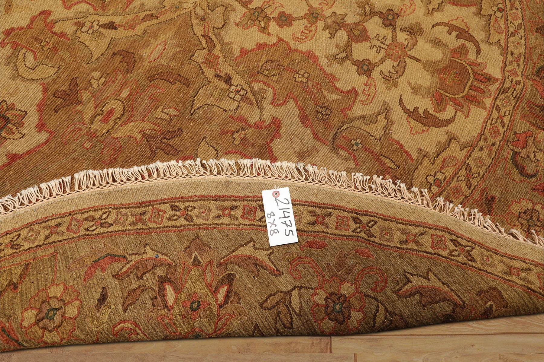 8 Round Tan, Sage, Rust Color Hand Knotted Soumak Wool Traditional Oriental Rug