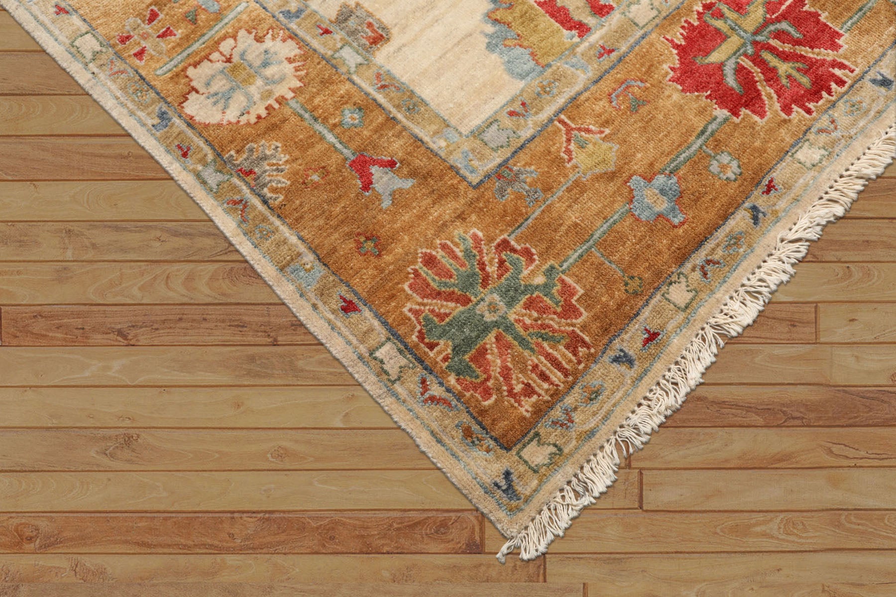 6x9 Beige, Peach, Blue Color Hand Knotted Oushak Wool Traditional Oriental Rug