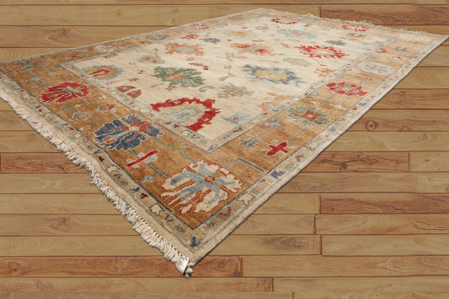 6x9 Beige, Peach, Blue Color Hand Knotted Oushak Wool Traditional Oriental Rug