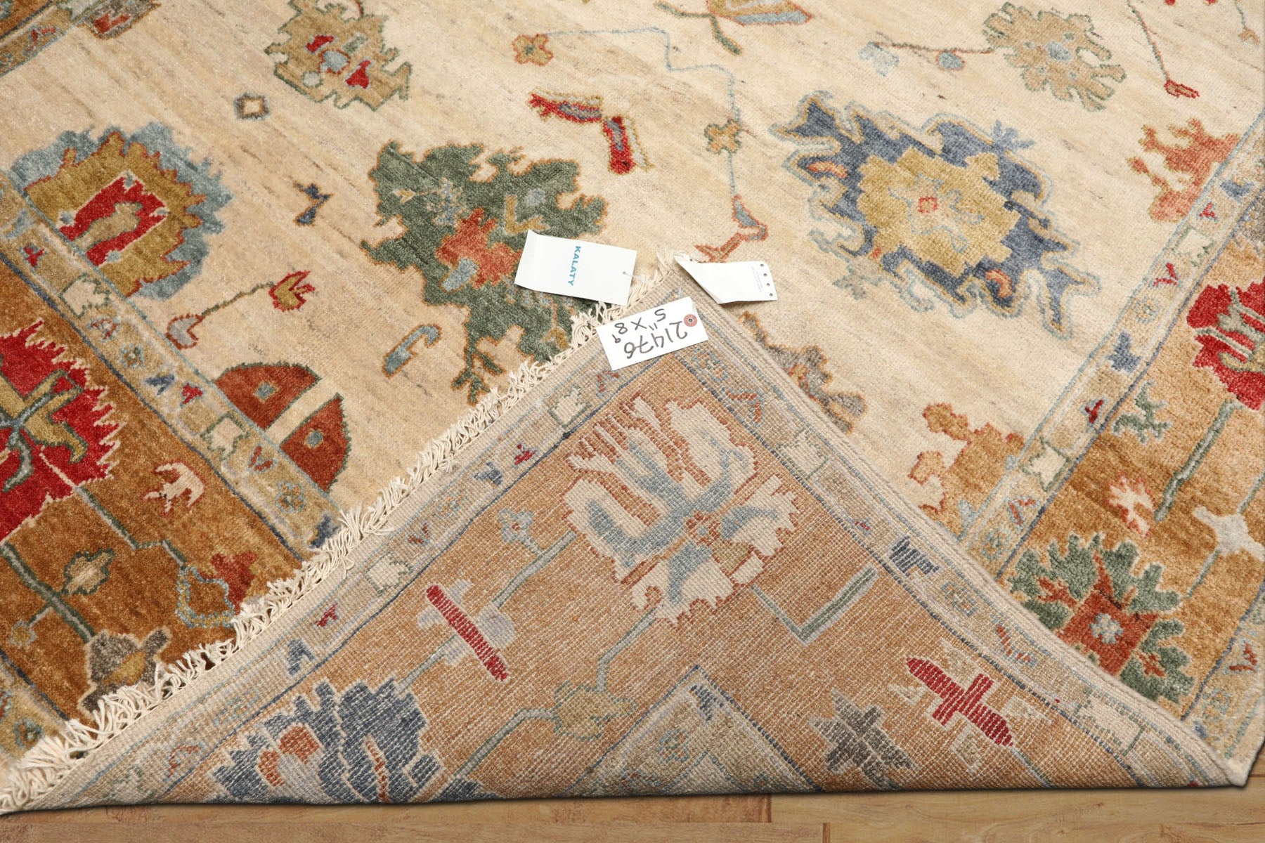 6x9 Beige, Peach, Blue Color Hand Knotted Oushak Wool Traditional Oriental Rug