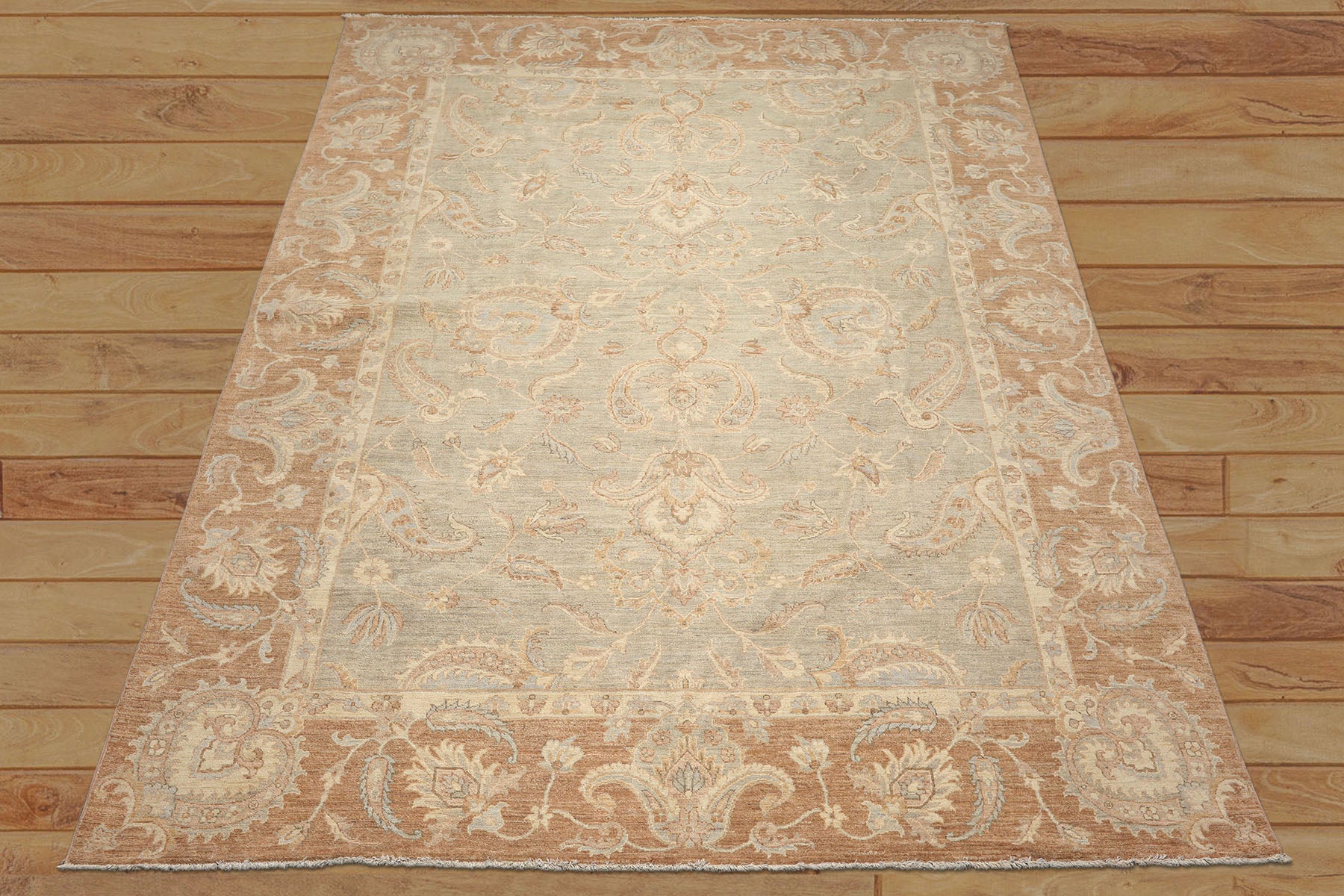 10x14 Seafoam, Mocha, Ivory Color Hand Knotted Peshawar Wool Traditional Oriental Rug