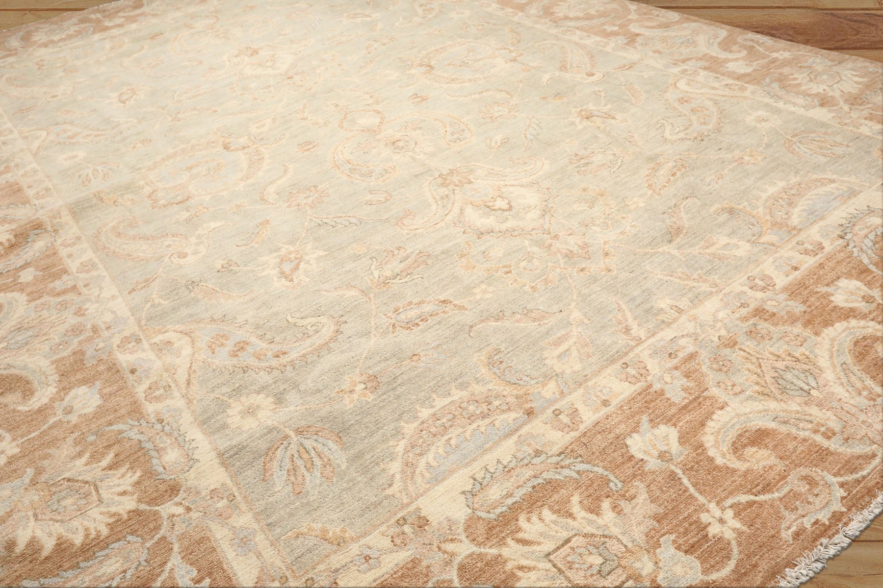 10x14 Seafoam, Mocha, Ivory Color Hand Knotted Peshawar Wool Traditional Oriental Rug