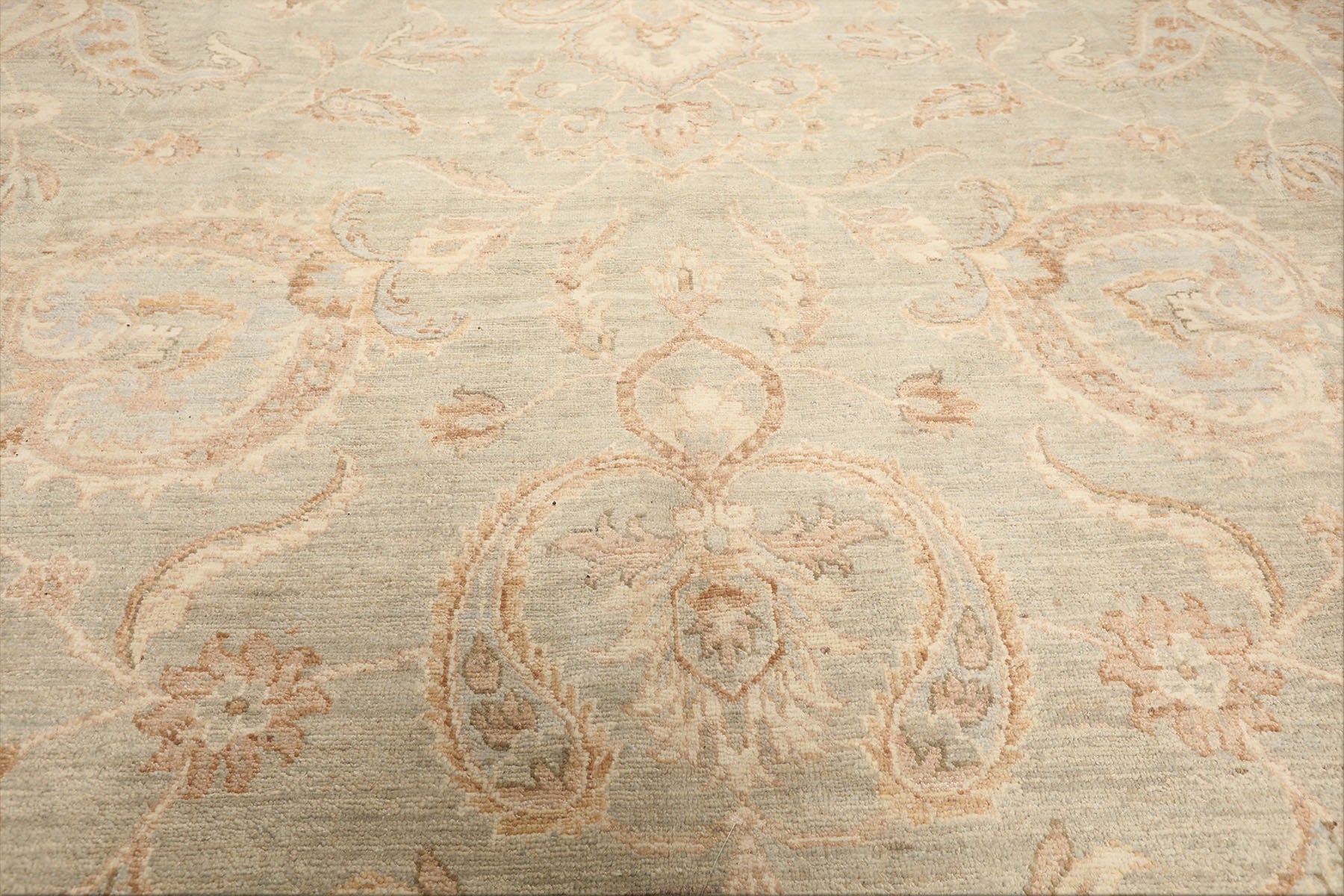 10x14 Seafoam, Mocha, Ivory Color Hand Knotted Peshawar Wool Traditional Oriental Rug