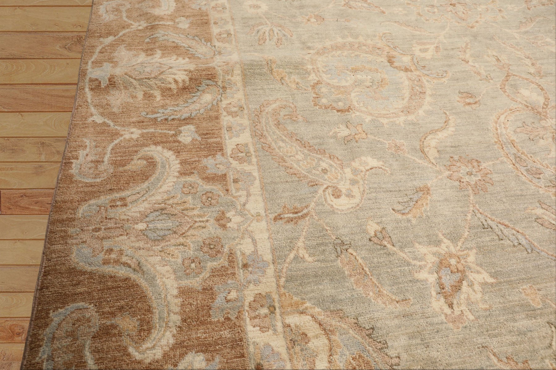 10x14 Seafoam, Mocha, Ivory Color Hand Knotted Peshawar Wool Traditional Oriental Rug