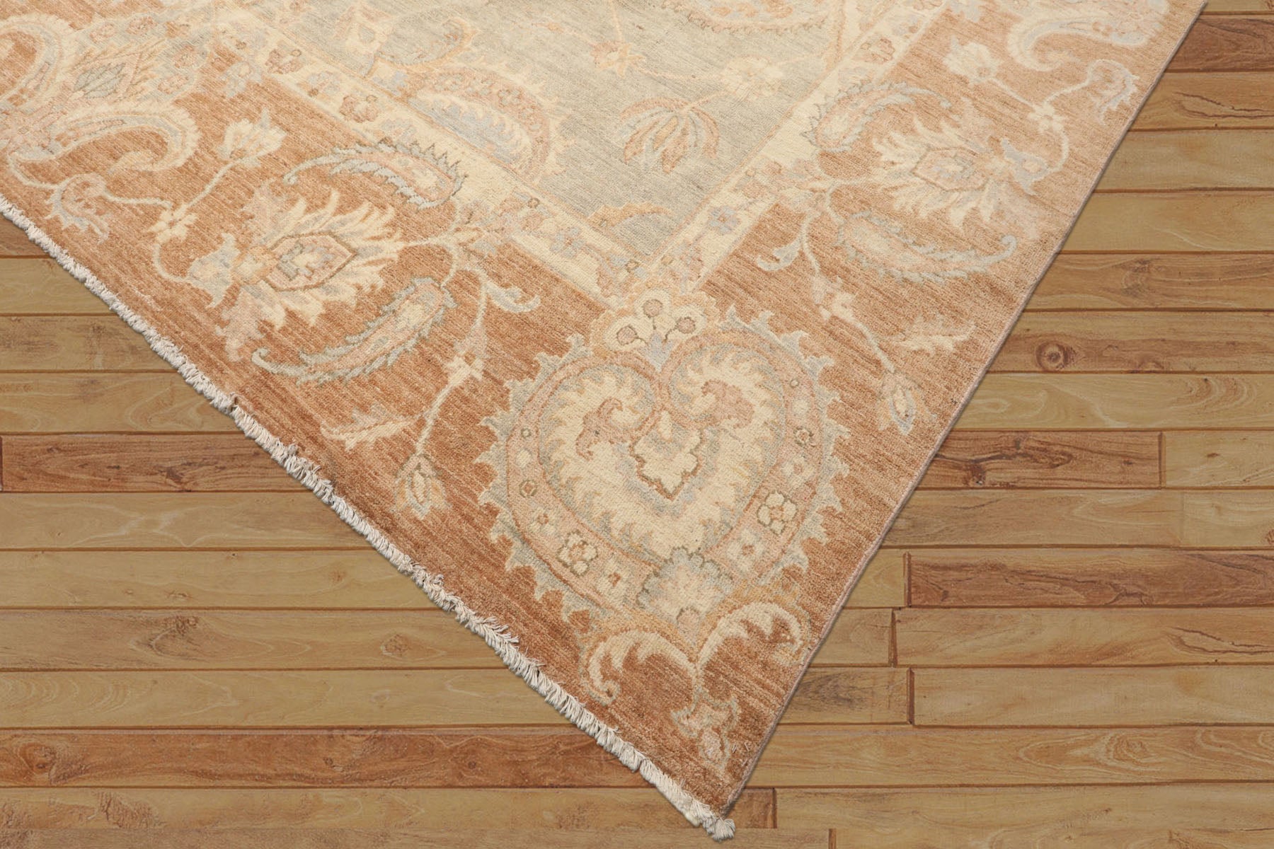 10x14 Seafoam, Mocha, Ivory Color Hand Knotted Peshawar Wool Traditional Oriental Rug