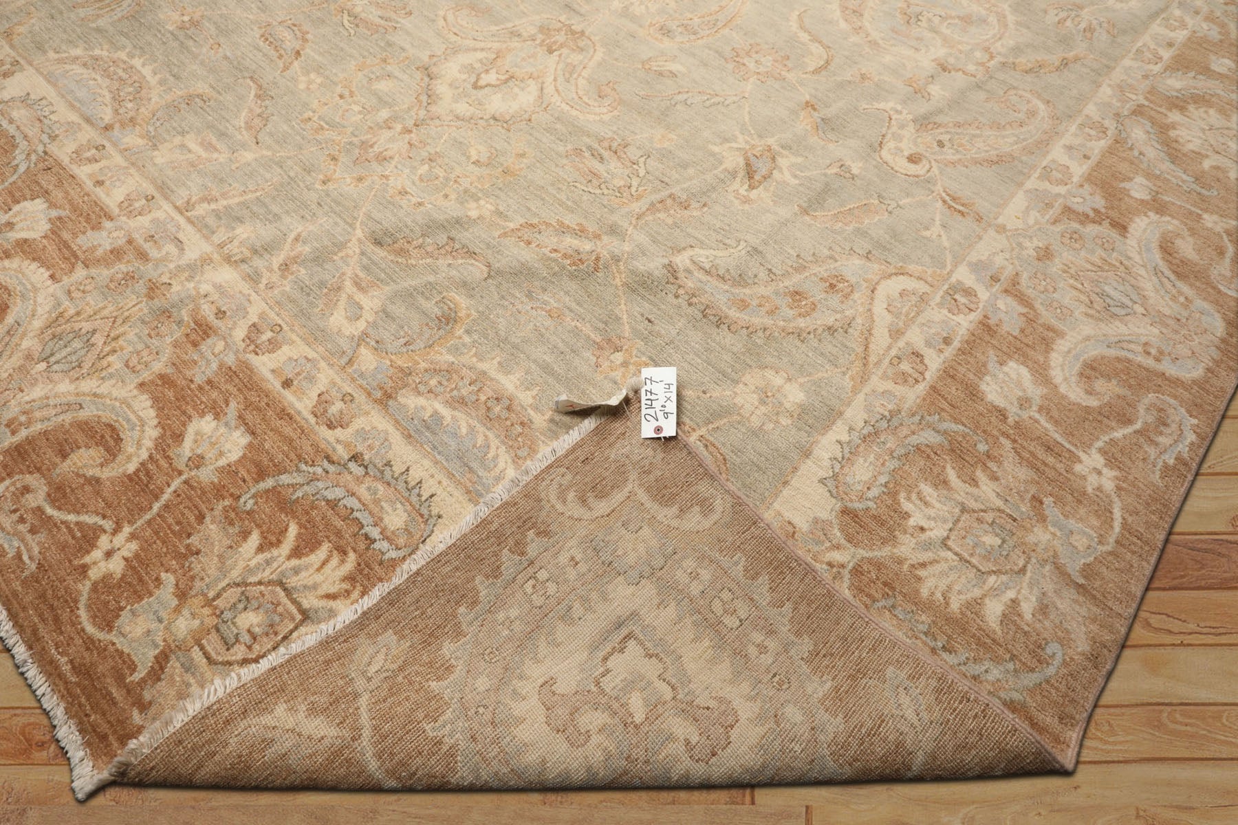 10x14 Seafoam, Mocha, Ivory Color Hand Knotted Peshawar Wool Traditional Oriental Rug