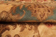 9x12 Emerald, Tan, Rose Color Hand Knotted French Aubusson Savonnerie Wool Traditional Oriental Rug