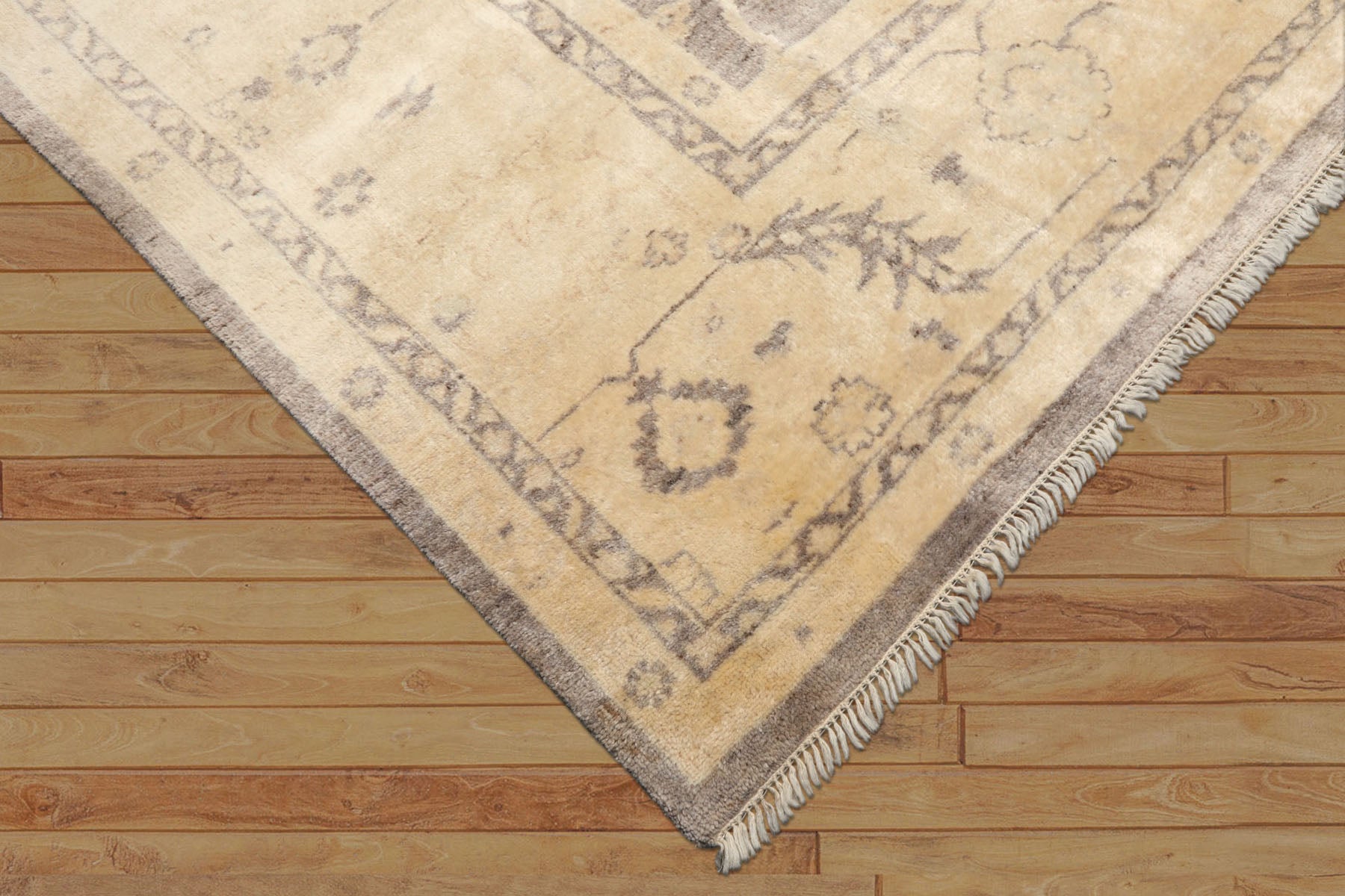 9x12 Taupe, Ivory, Gray Color Hand Knotted Oushak New Zealand Wool Transitional Oriental Rug