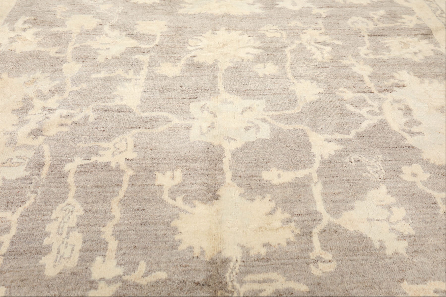 9x12 Taupe, Ivory, Gray Color Hand Knotted Oushak New Zealand Wool Transitional Oriental Rug