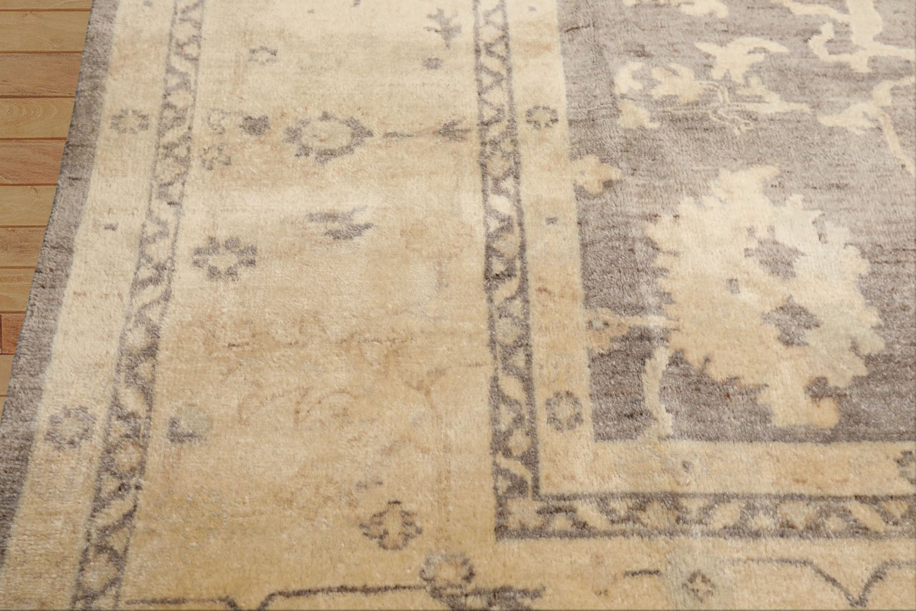 9x12 Taupe, Ivory, Gray Color Hand Knotted Oushak New Zealand Wool Transitional Oriental Rug