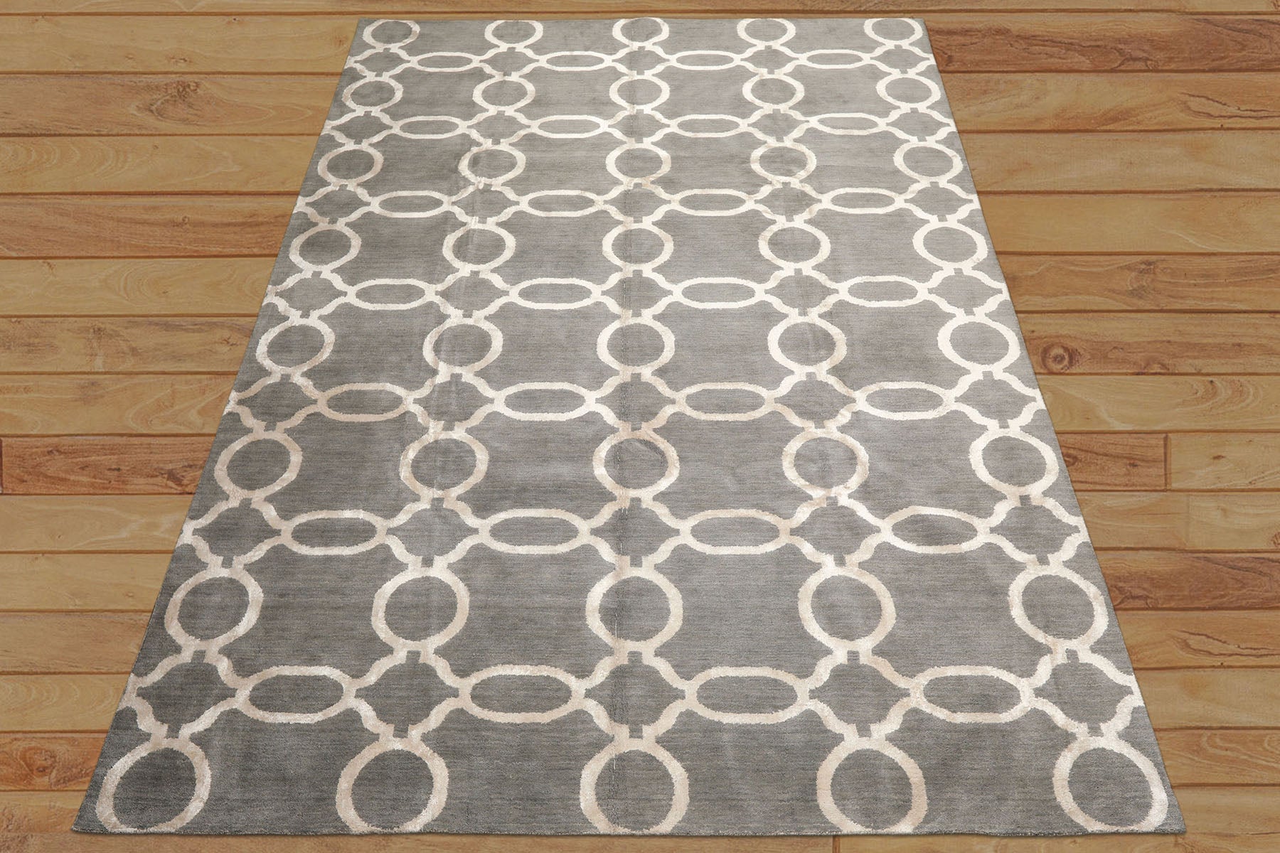 Multi Size Gray Silver Color Hand Loomed Tibetan Wool & Bamboo Silk Transitional Oriental Rug